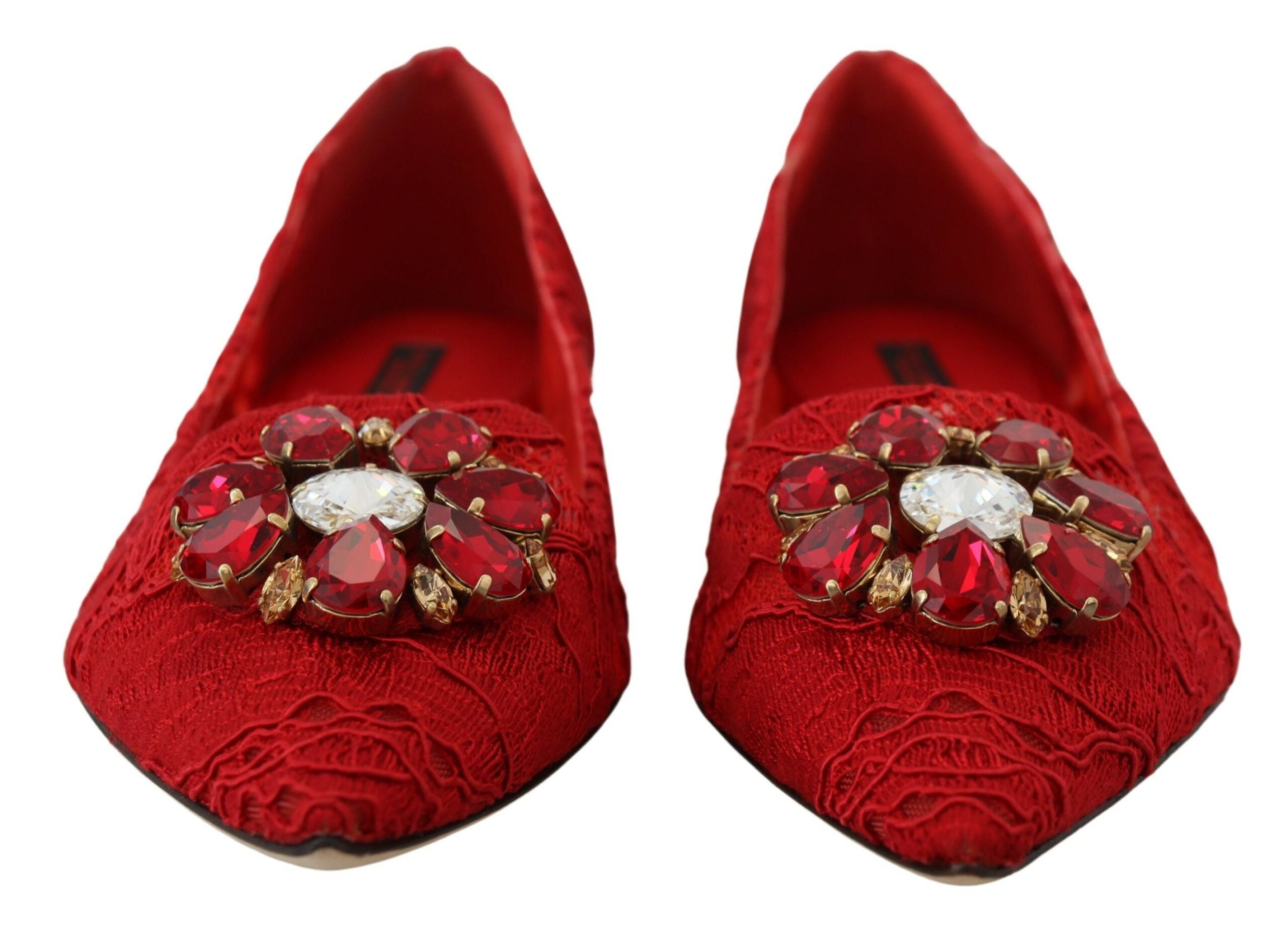 Dolce & Gabbana Red Taormina Crystal Loafers Flats Shoes