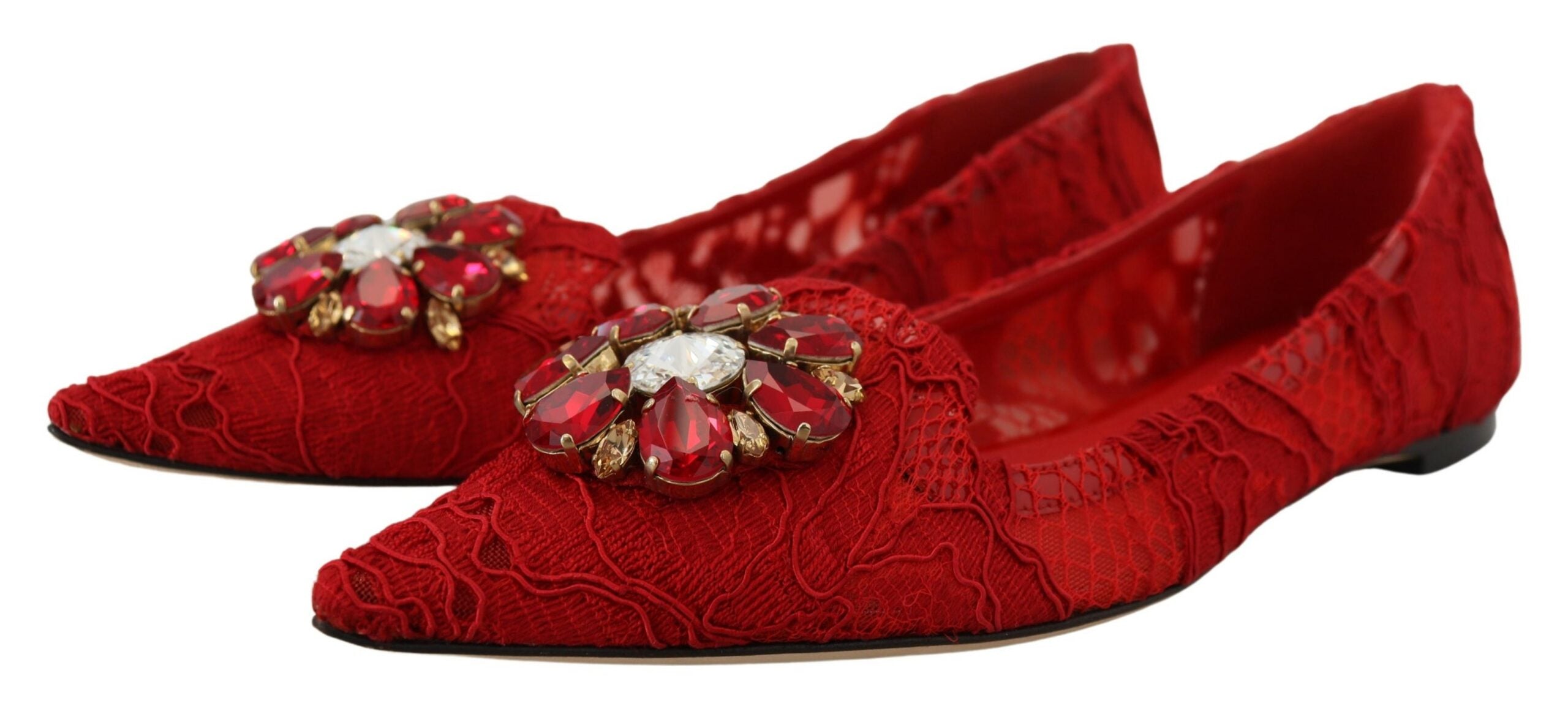 Dolce & Gabbana Red Taormina Crystal Loafers Flats Shoes
