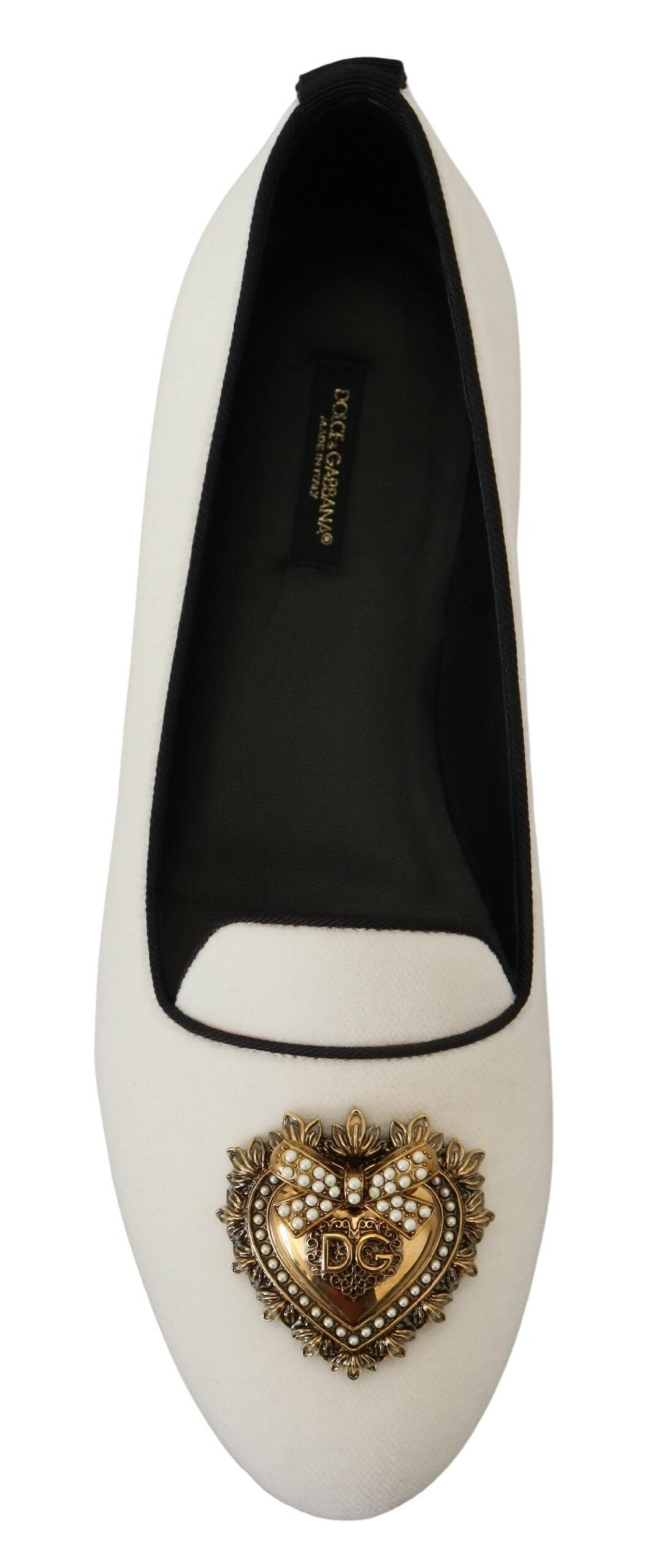 Dolce & Gabbana White Velvet Slip-On Loafers Flats Shoes