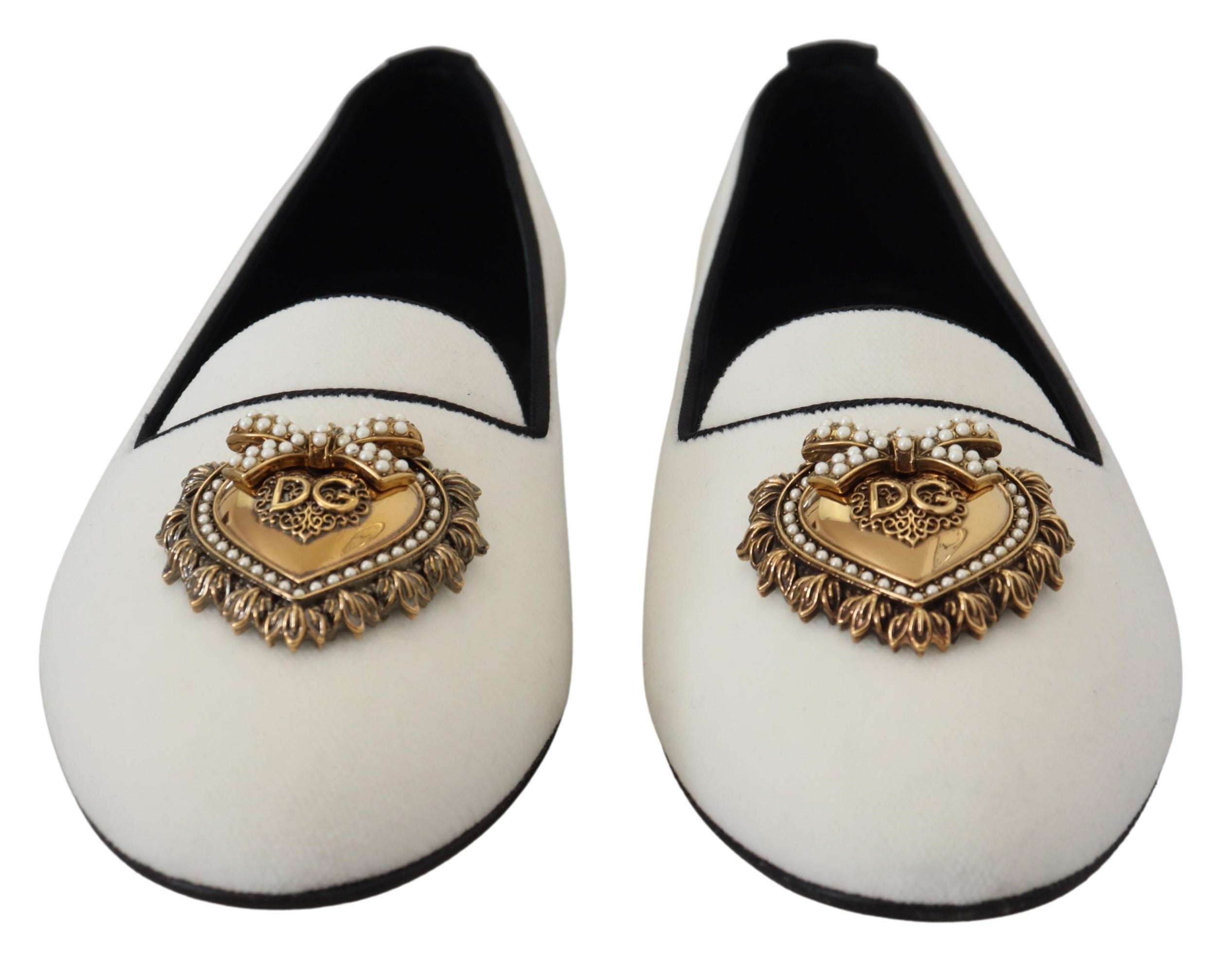 Dolce & Gabbana White Velvet Slip-On Loafers Flats Shoes