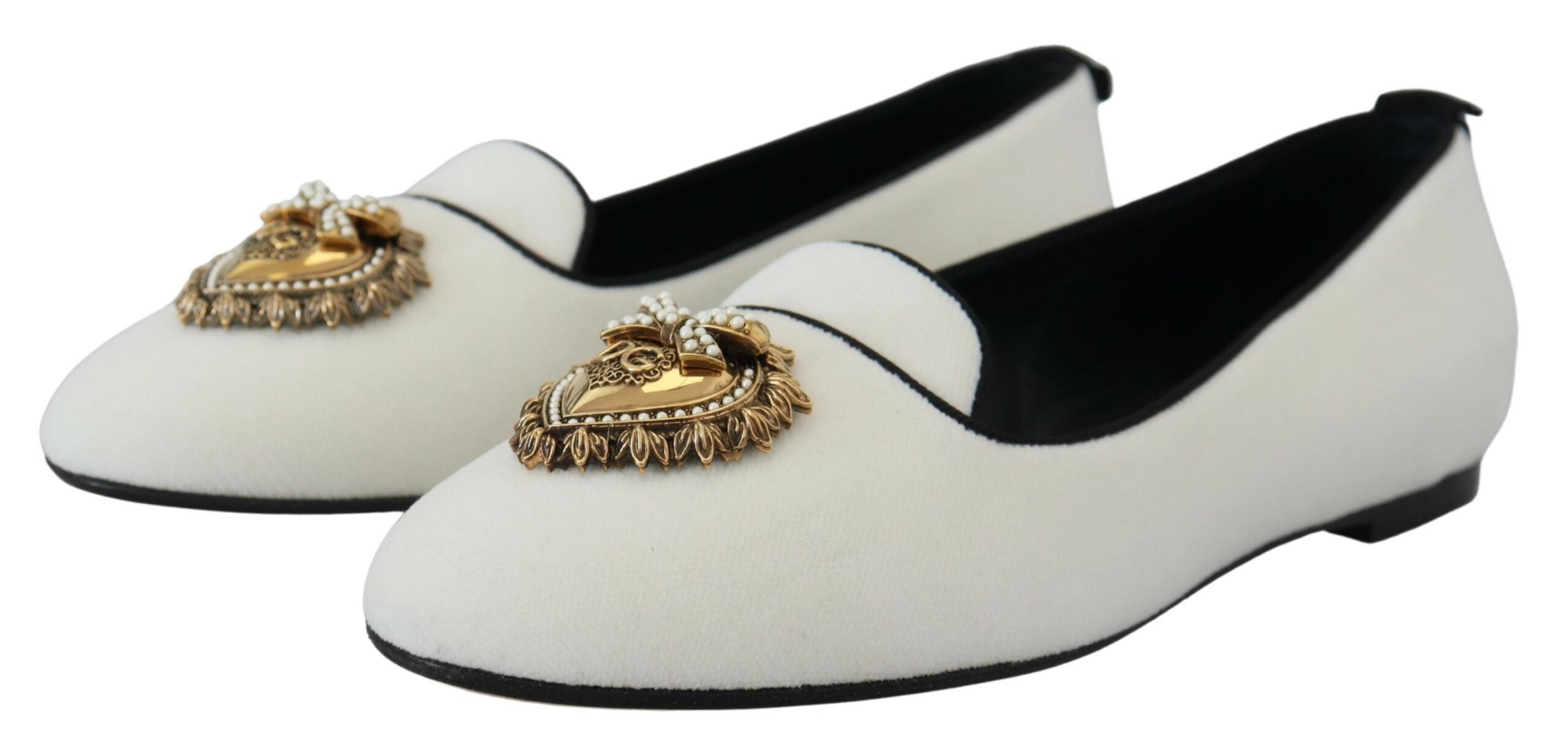 Dolce & Gabbana White Velvet Slip-On Loafers Flats Shoes