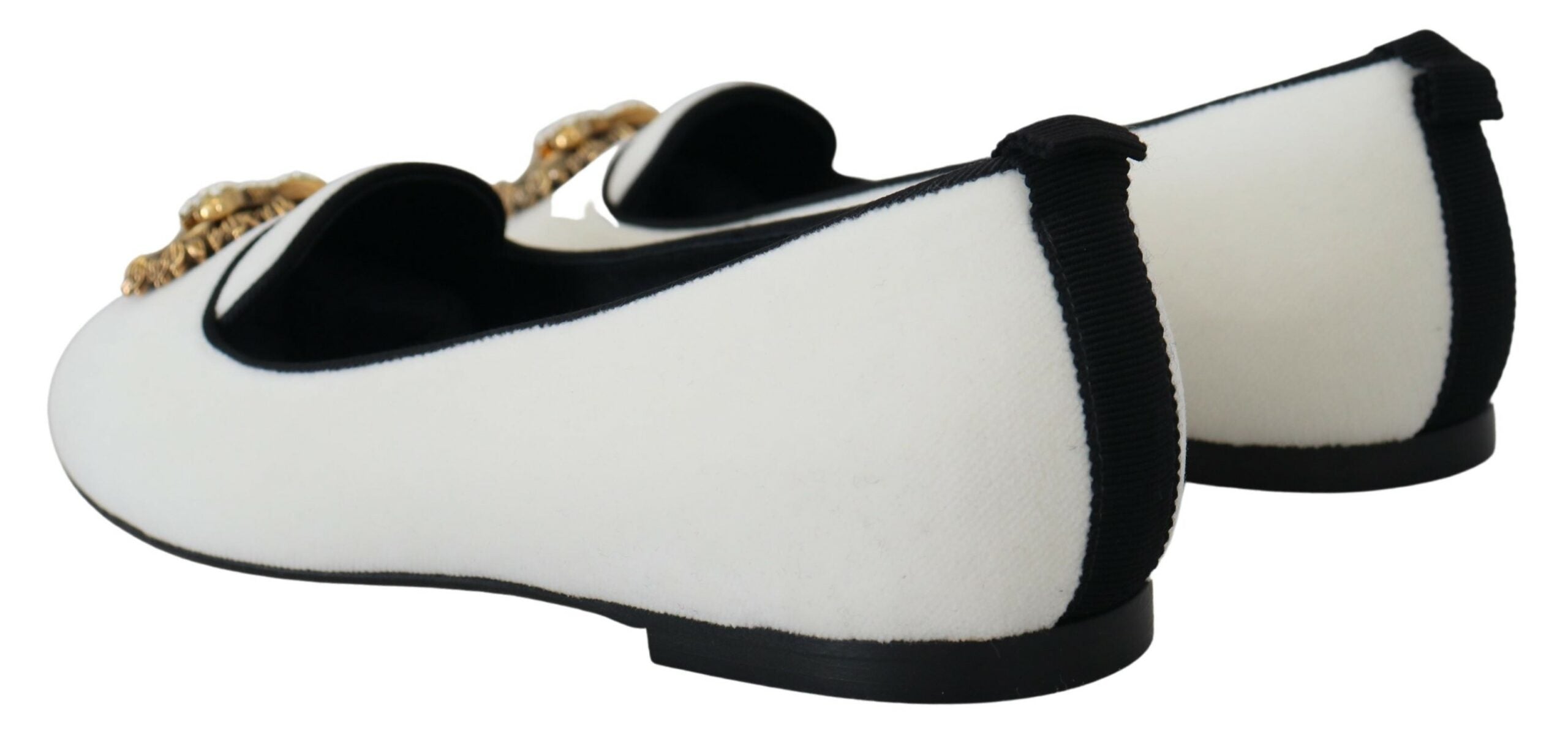 Dolce & Gabbana White Velvet Slip-On Loafers Flats Shoes