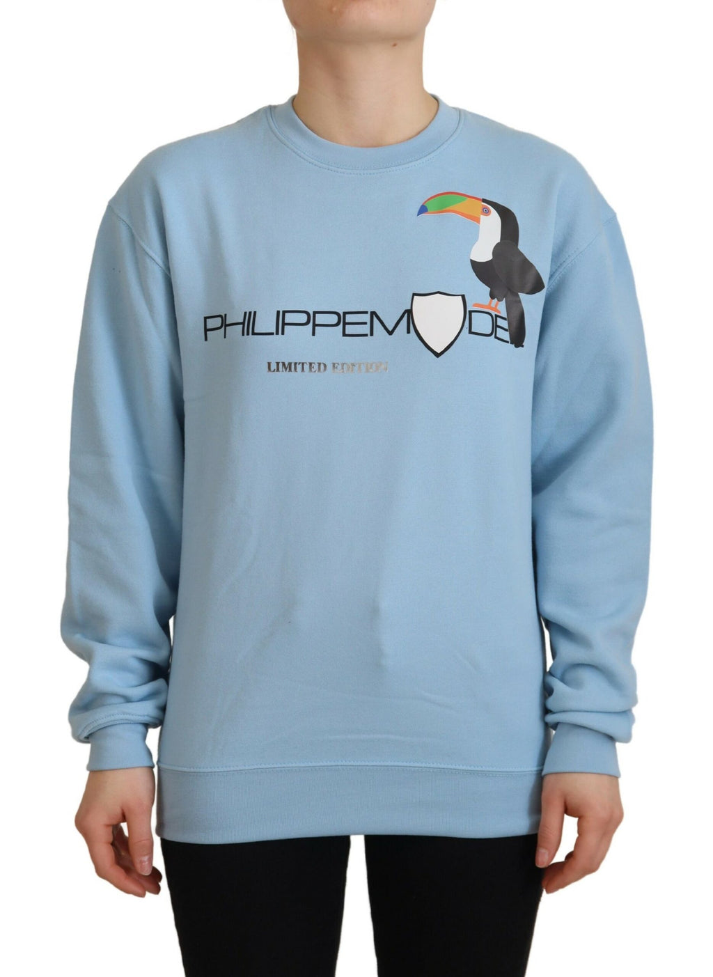 Philippe Model Light Blue Sweater with Logo Print and Long Sleeves