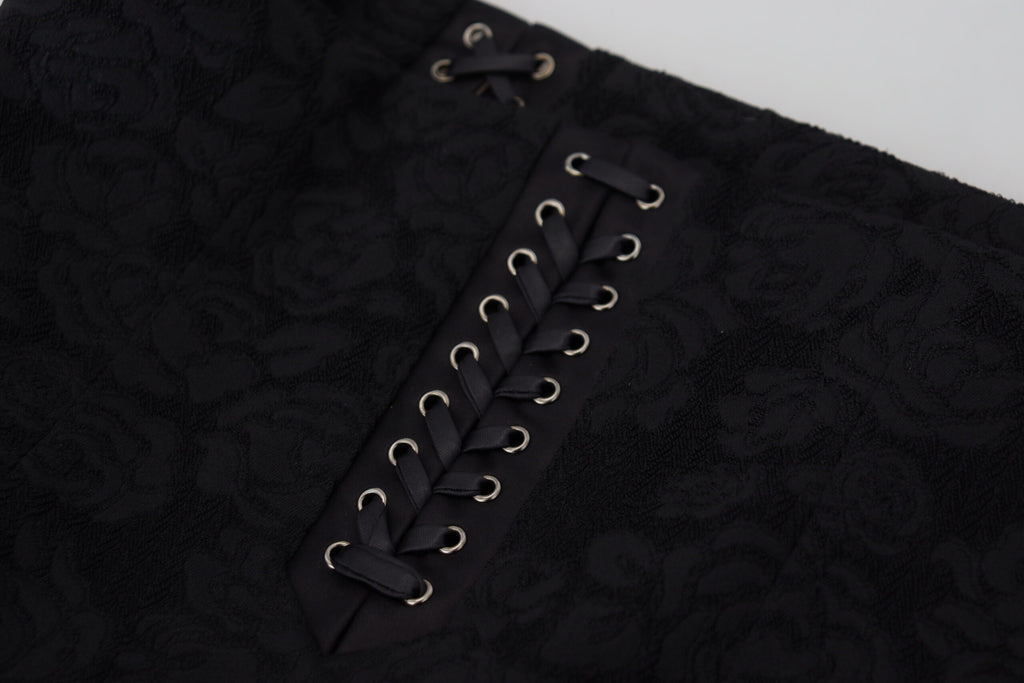 Dolce & Gabbana Black Brocade Mini Over-the-Knee Pencil Skirt