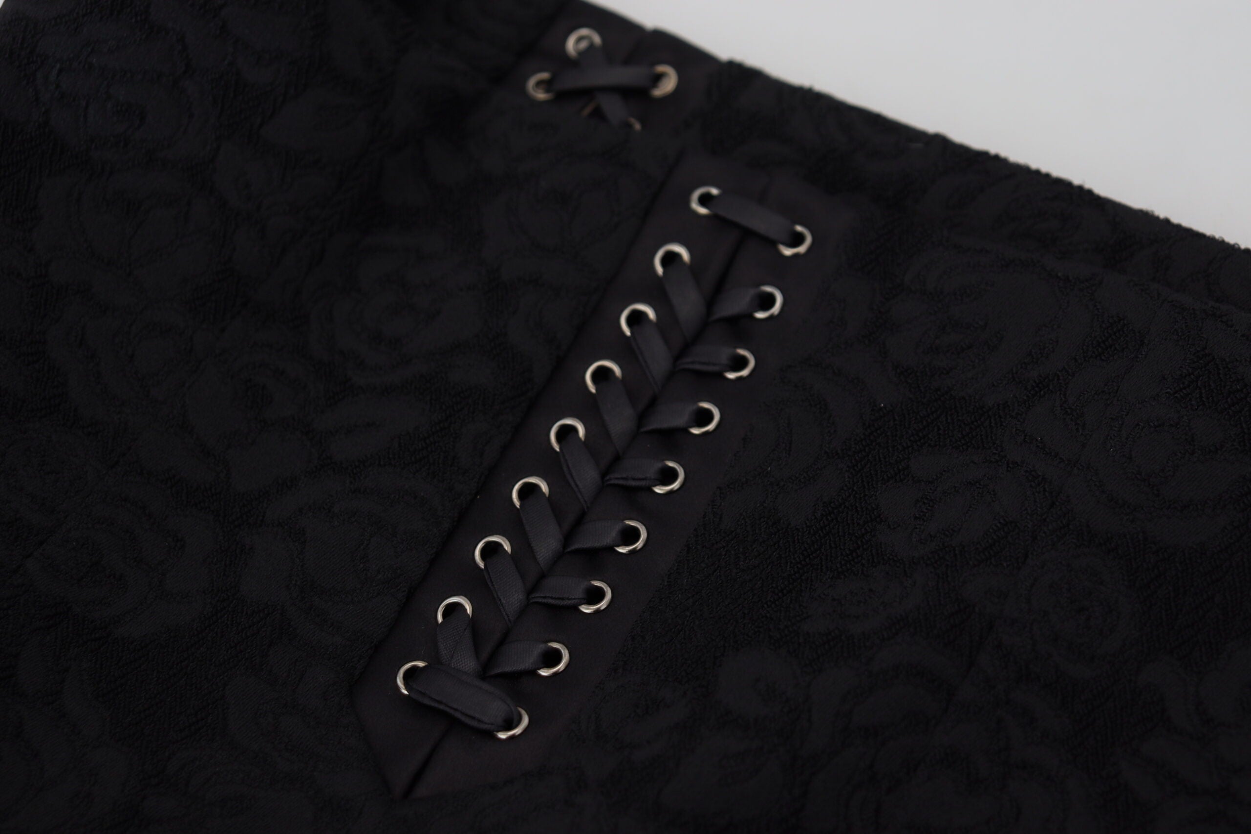 Dolce & Gabbana Black Brocade Mini Over-the-Knee Pencil Skirt