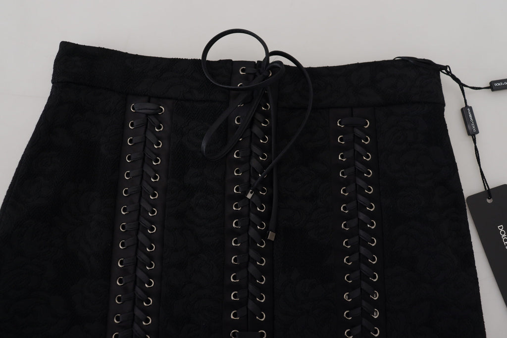 Dolce & Gabbana Black Brocade Mini Over-the-Knee Pencil Skirt