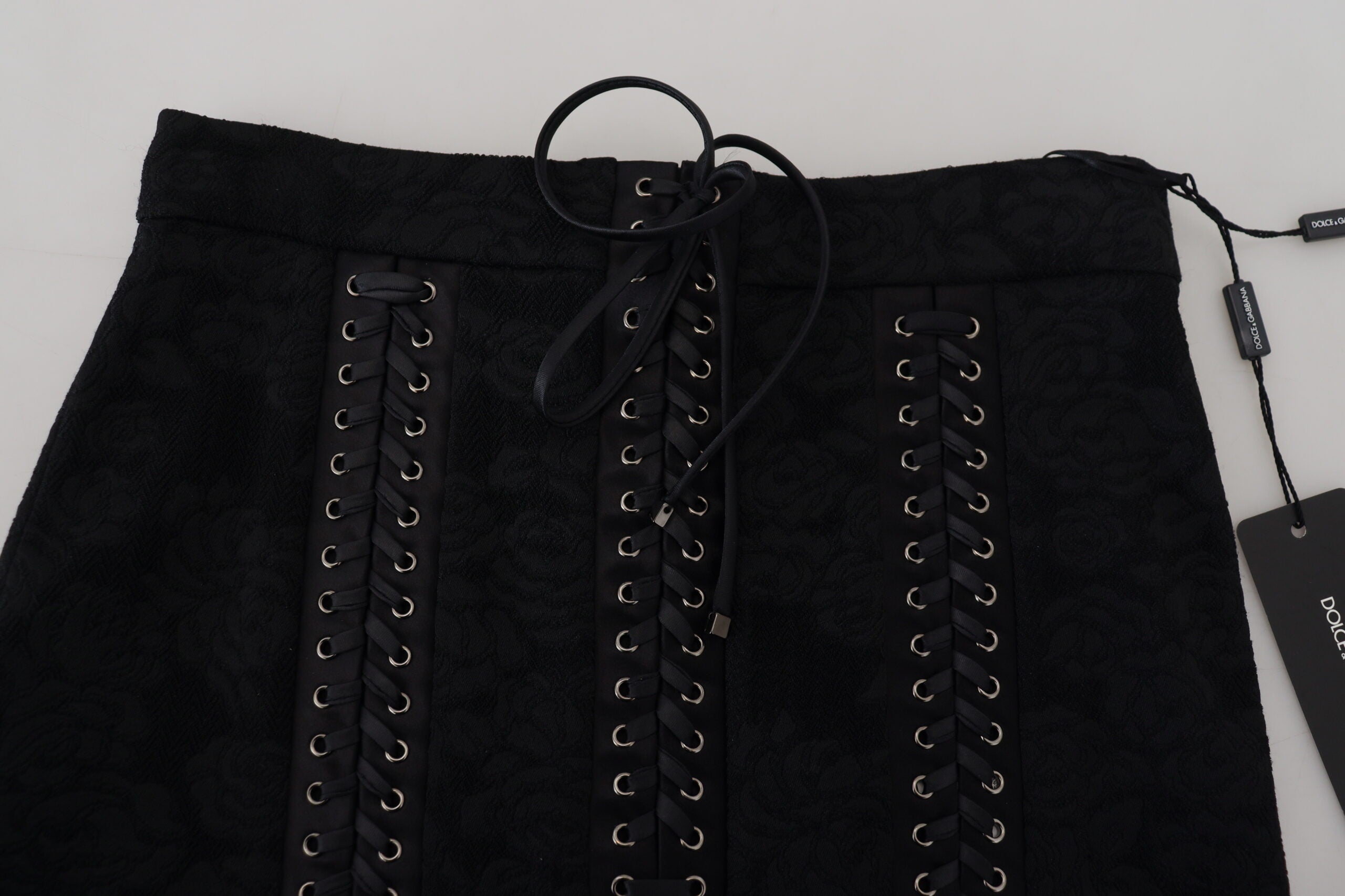 Dolce & Gabbana Black Brocade Mini Over-the-Knee Pencil Skirt