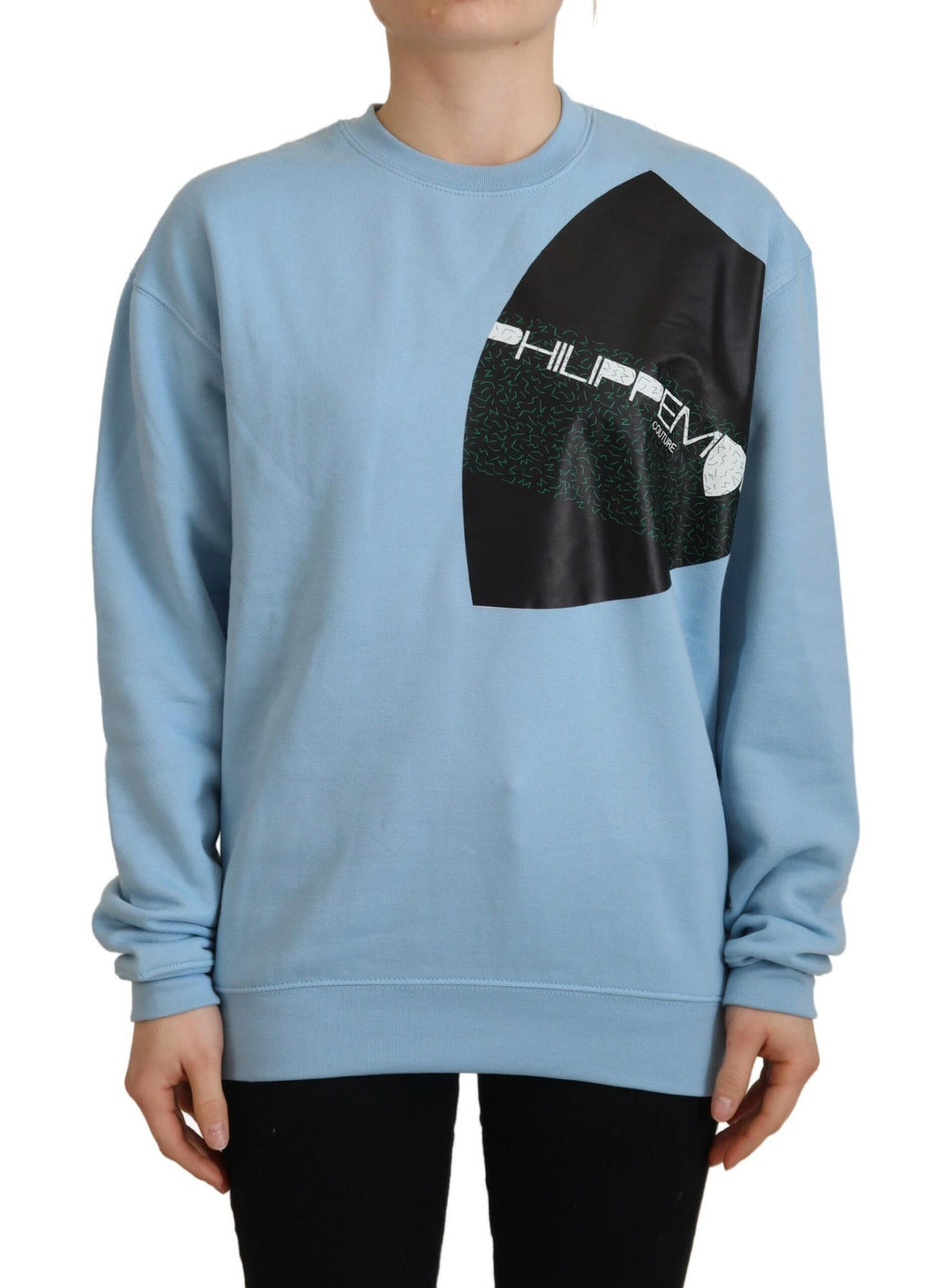 Philippe Model Light Blue Sweater with Logo Print and Long Sleeves