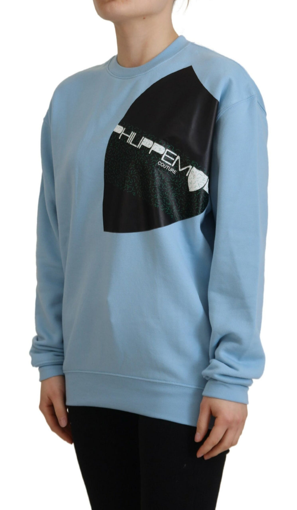 Philippe Model Light Blue Sweater with Logo Print and Long Sleeves