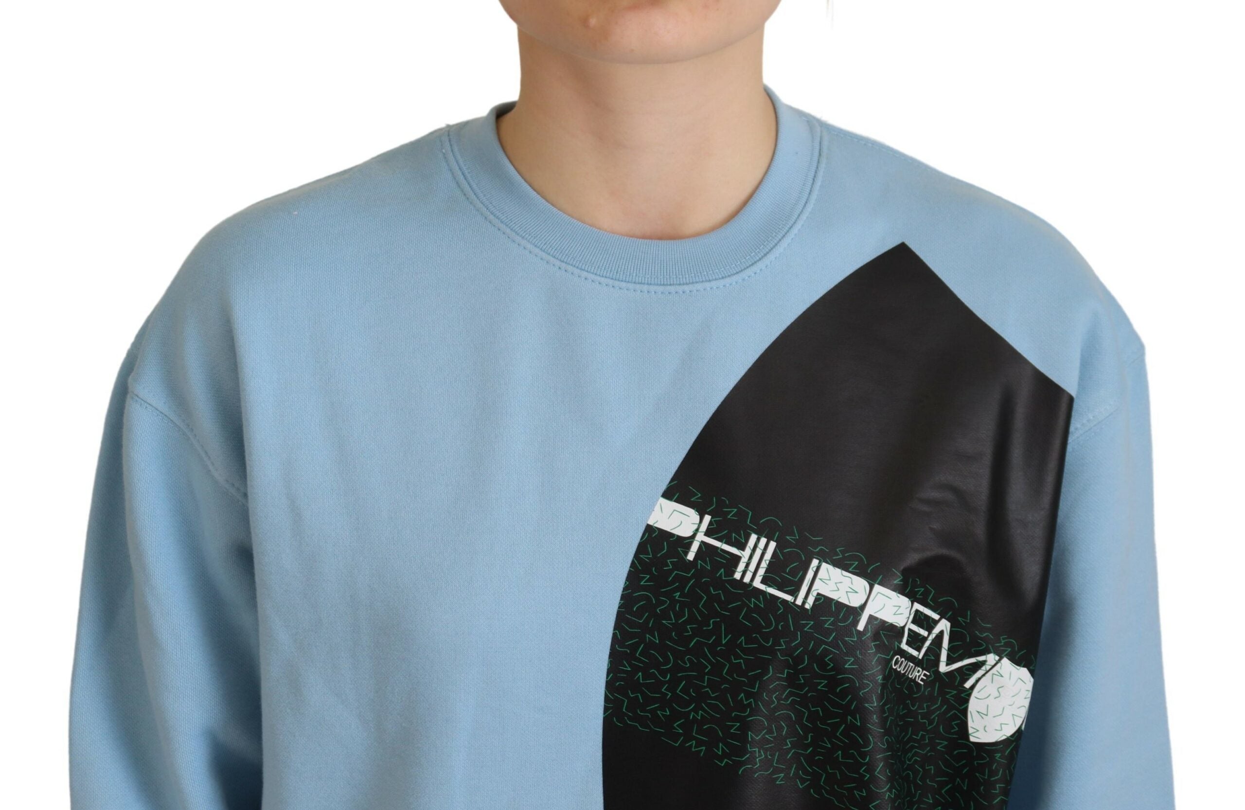 Philippe Model Light Blue Sweater with Logo Print and Long Sleeves