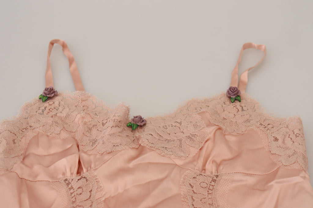 Dolce & Gabbana Rosa Satin Spitze Rosen Tank Top Lingerie