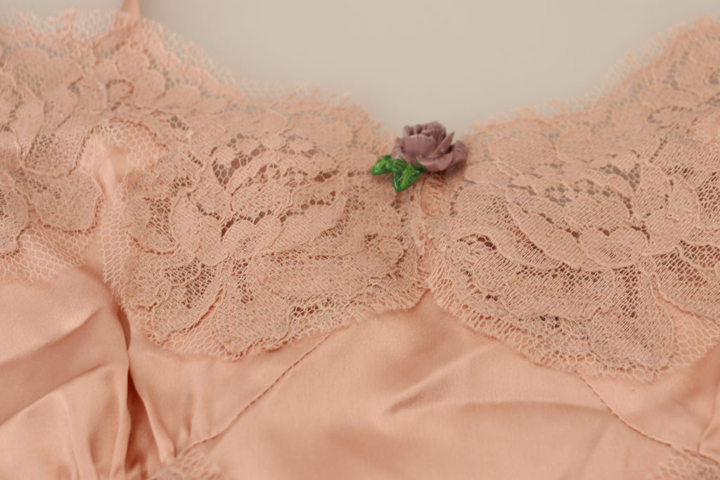 Dolce & Gabbana Rosa Satin Spitze Rosen Tank Top Lingerie