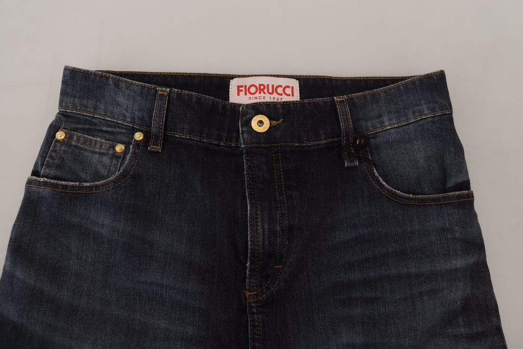 Fiorucci Dark Blue Washed Denim Pencil Skirt with Mid-Rise