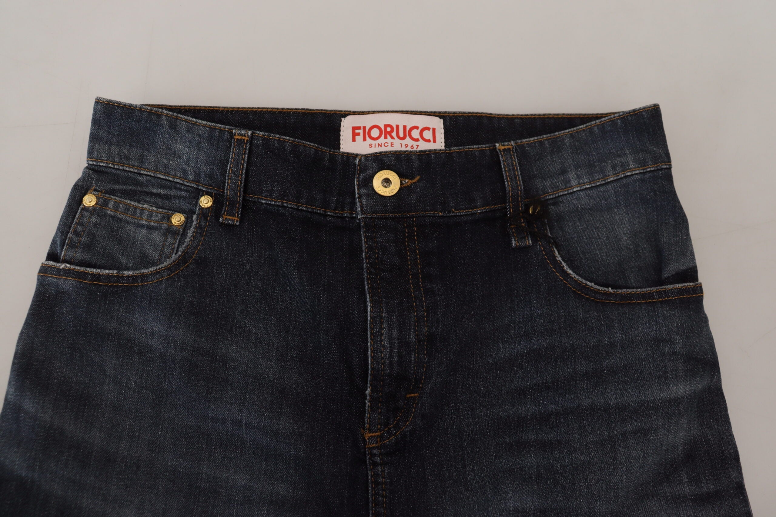 Fiorucci Dark Blue Washed Denim Pencil Skirt with Mid-Rise