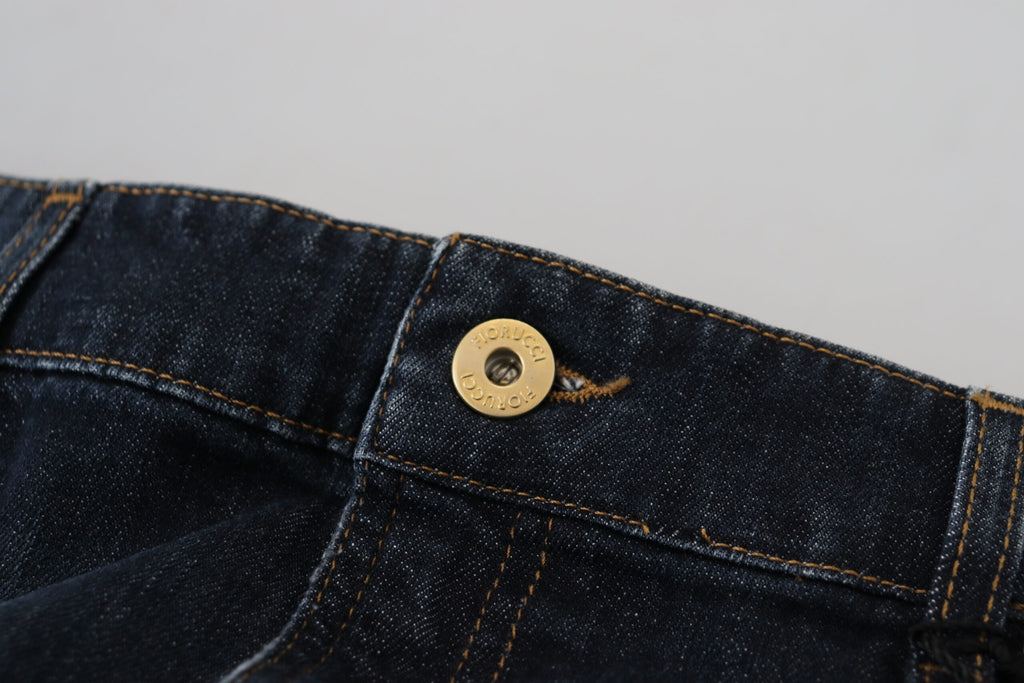 Fiorucci Dark Blue Washed Denim Pencil Skirt with Mid-Rise