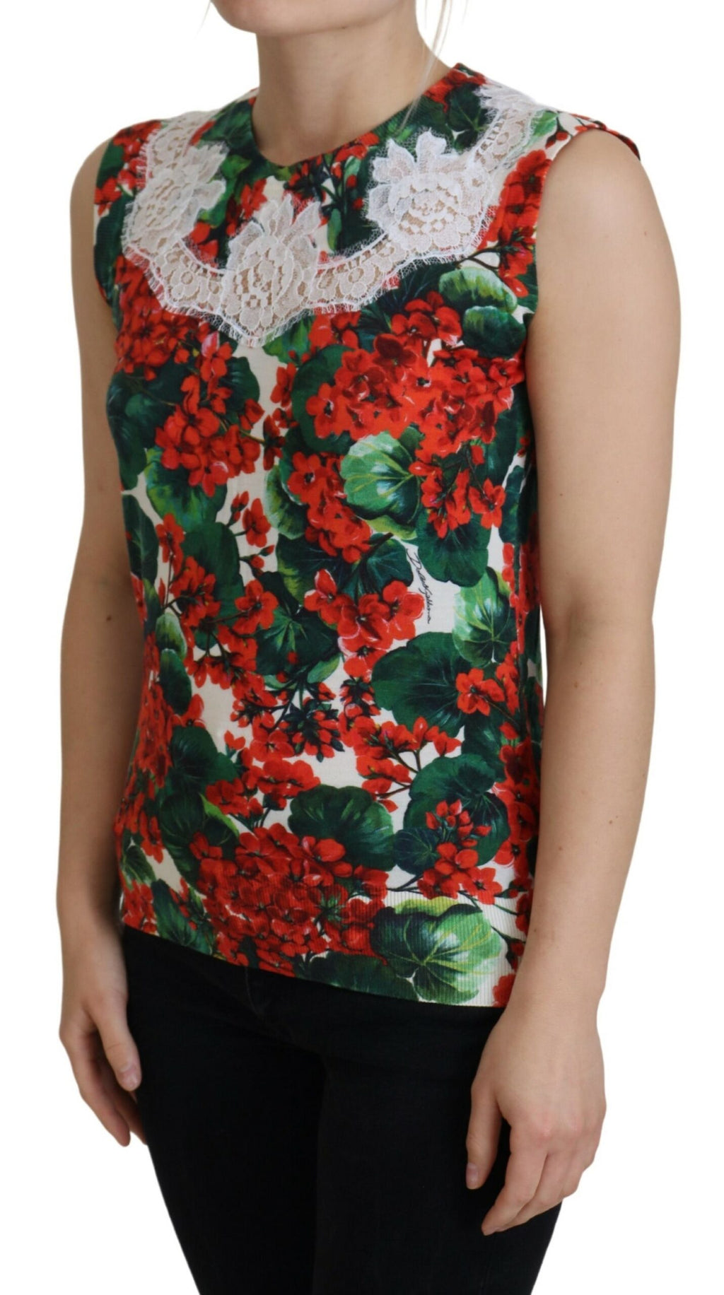 Dolce & Gabbana White Floral Wool Vest Top with Lace
