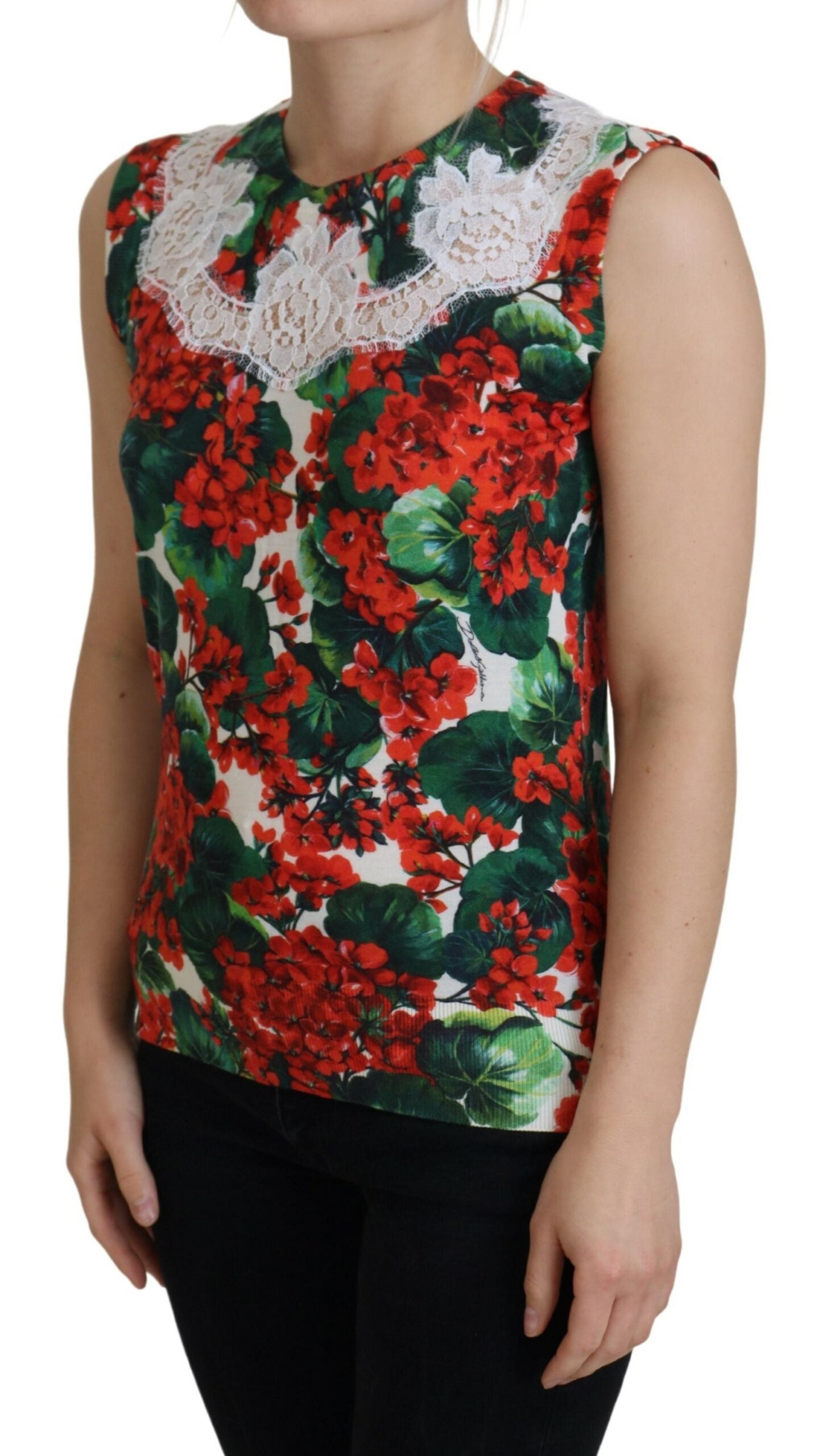 Dolce & Gabbana White Floral Wool Vest Top with Lace