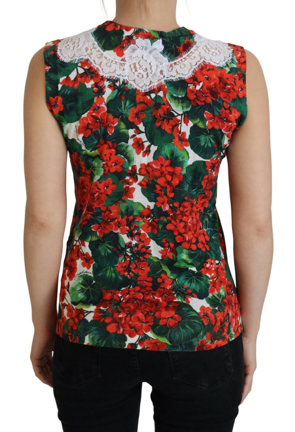 Dolce & Gabbana White Floral Wool Vest Top with Lace
