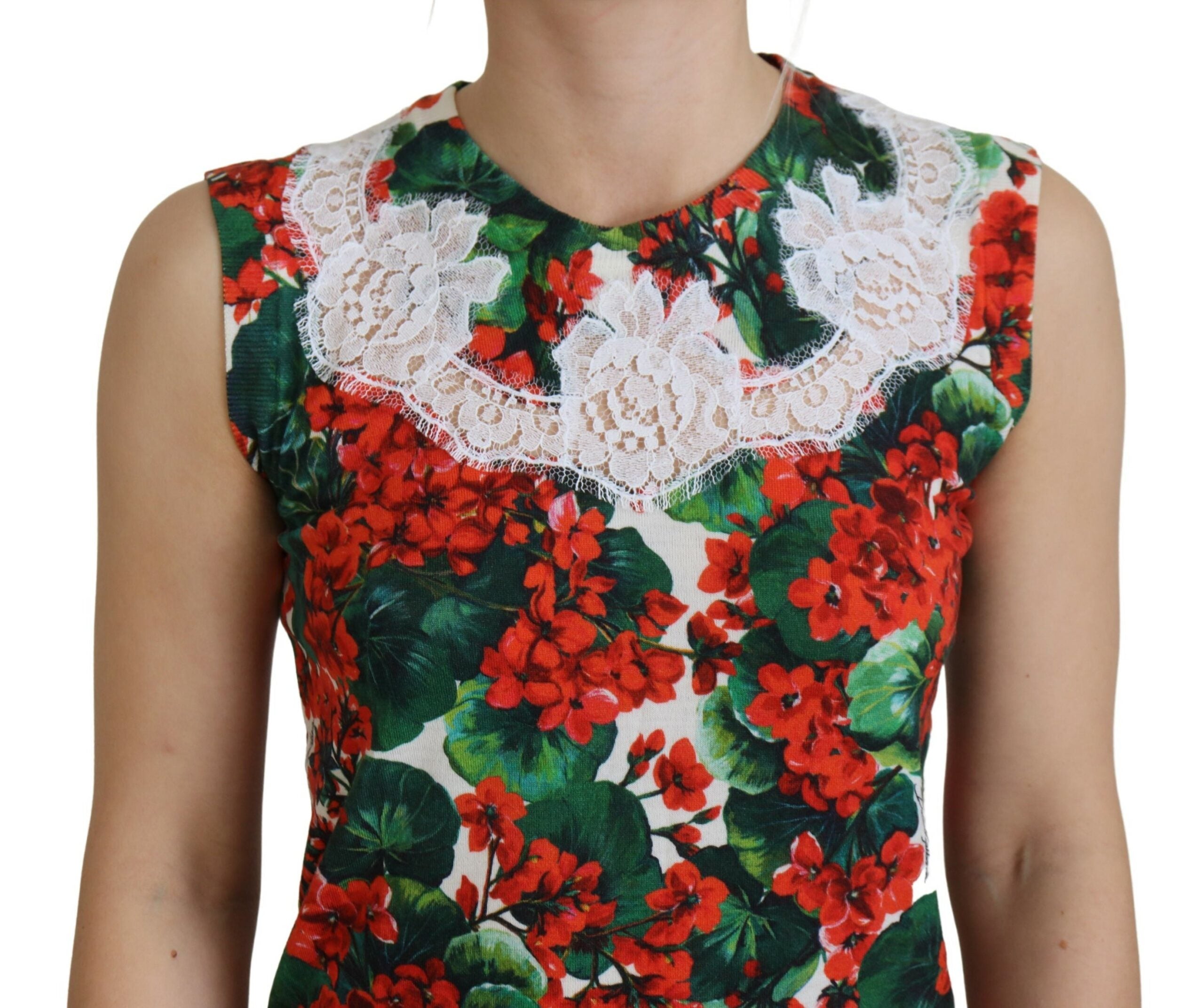 Dolce & Gabbana White Floral Wool Vest Top with Lace