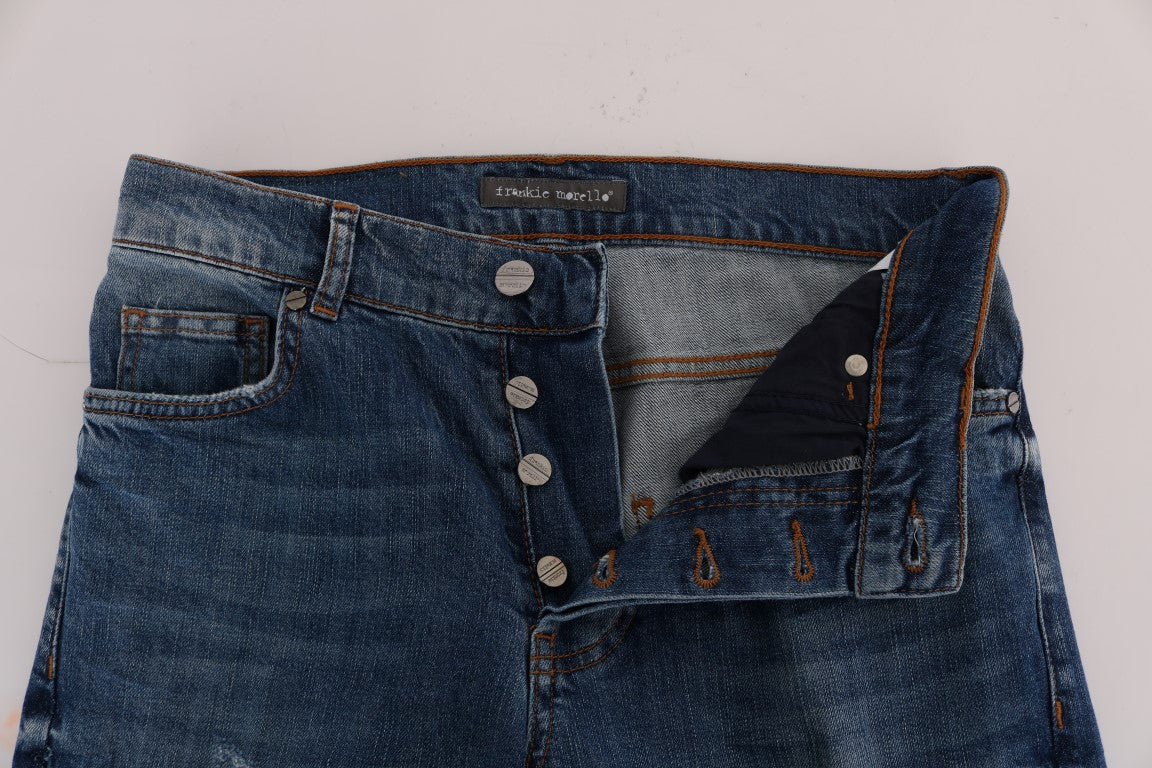 Frankie Morello Blaue Waschung Zerrissene Dunfermile Slim Fit Jeans