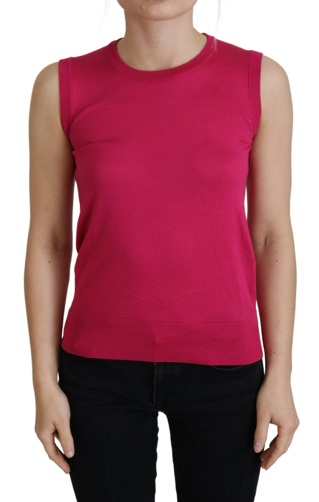 Dolce & Gabbana Pink Silk Vest Pullover Round Neck Tank Top