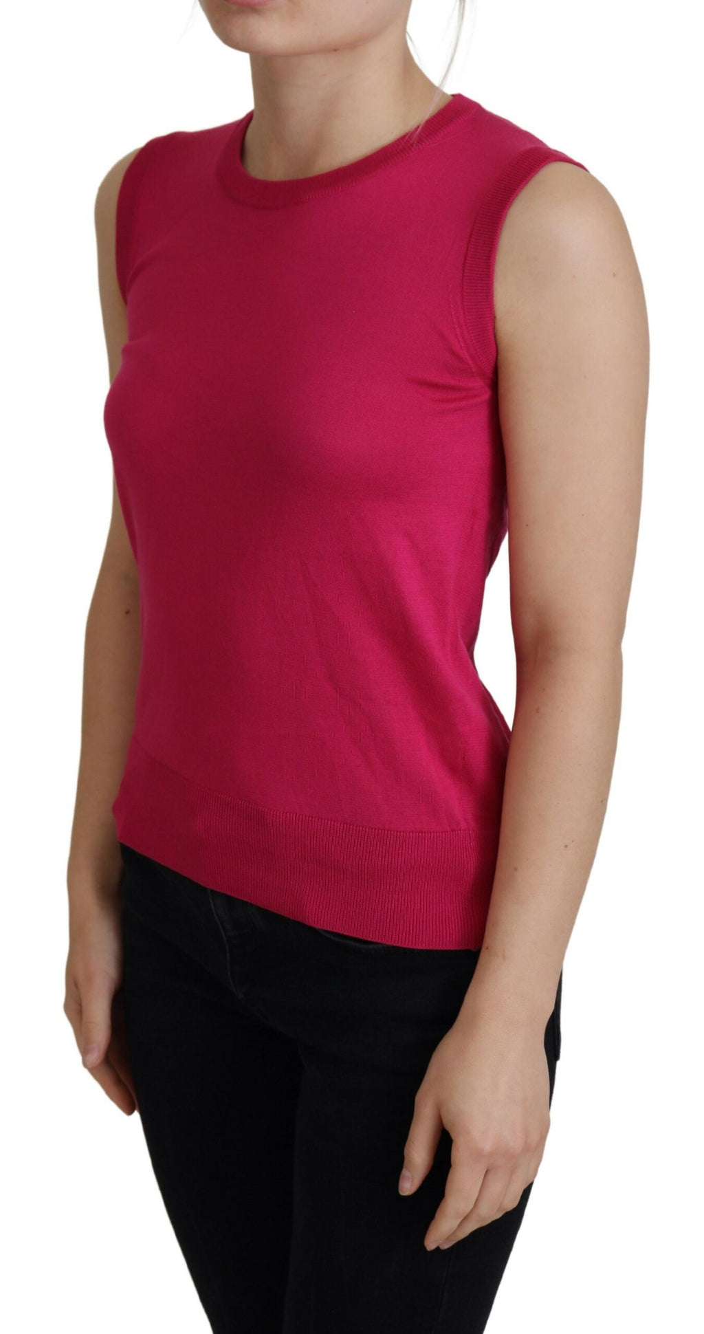 Dolce & Gabbana Pink Silk Vest Pullover Round Neck Tank Top