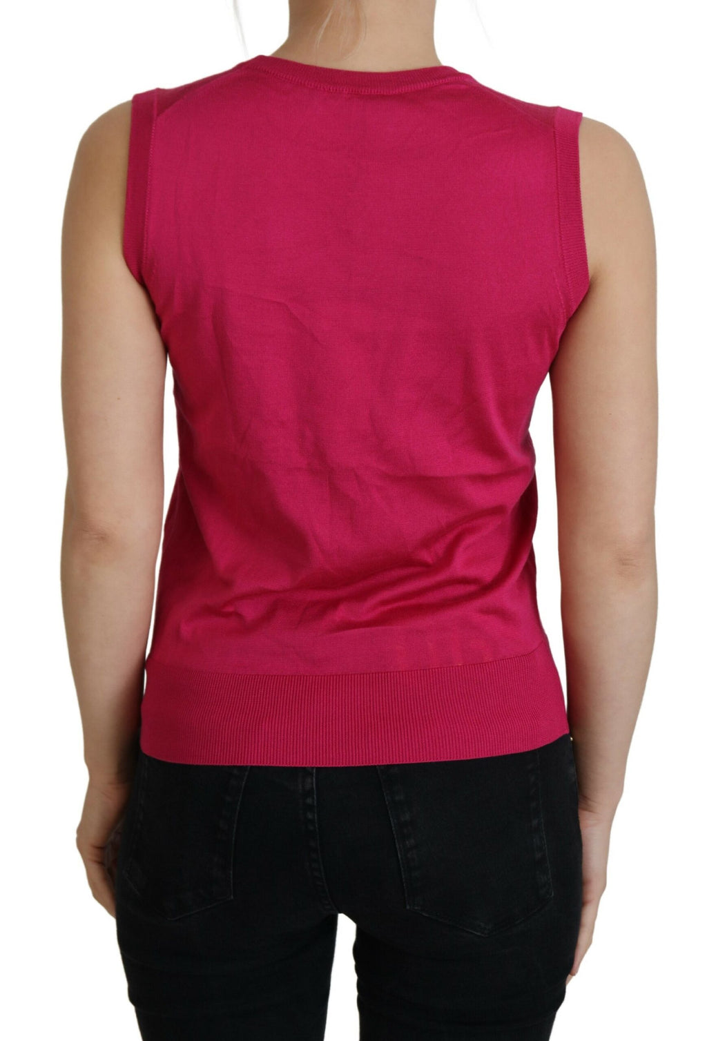 Dolce & Gabbana Pink Silk Vest Pullover Round Neck Tank Top