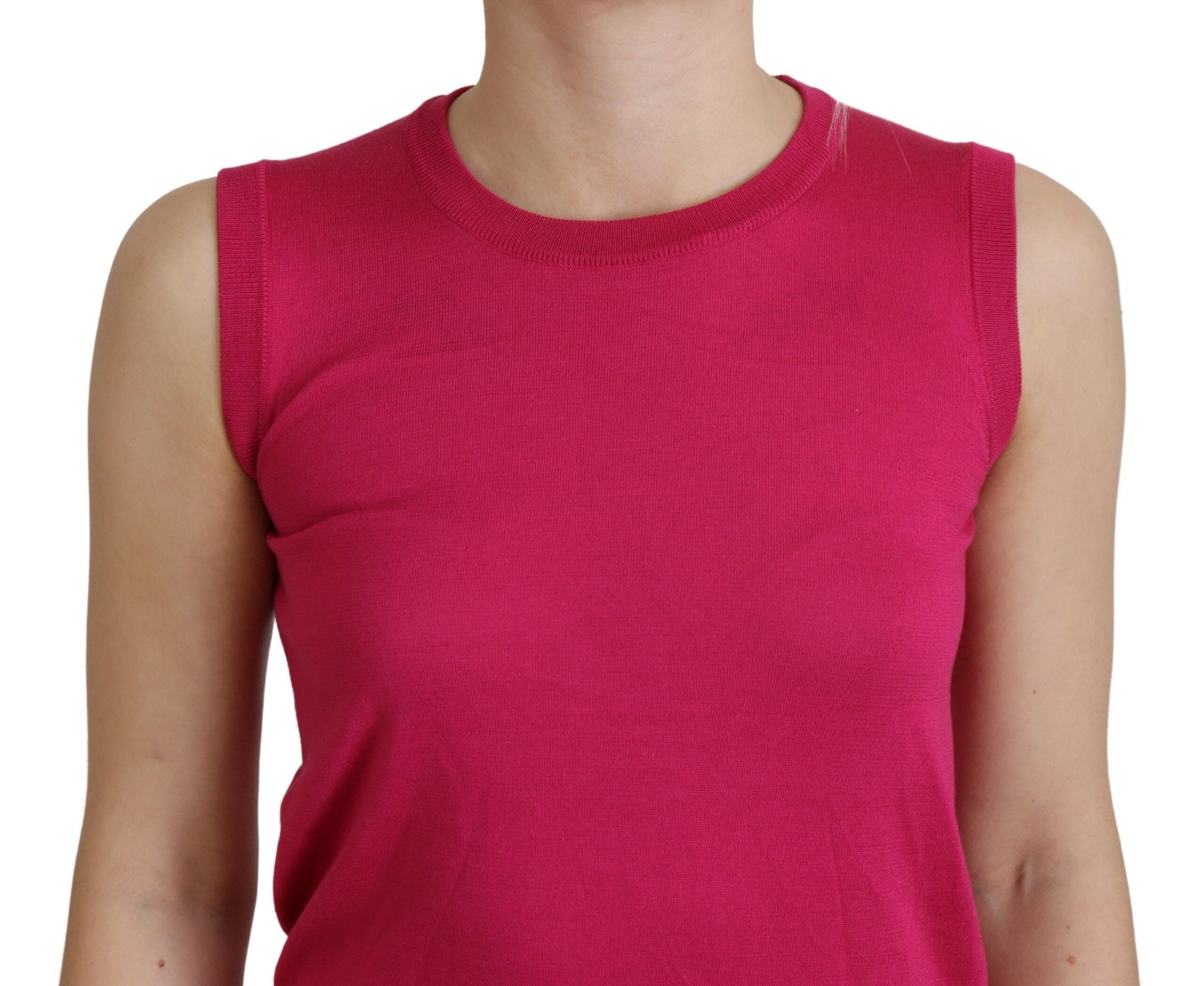 Dolce & Gabbana Pink Silk Vest Pullover Round Neck Tank Top