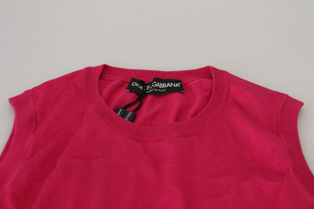 Dolce & Gabbana Pink Silk Vest Pullover Round Neck Tank Top