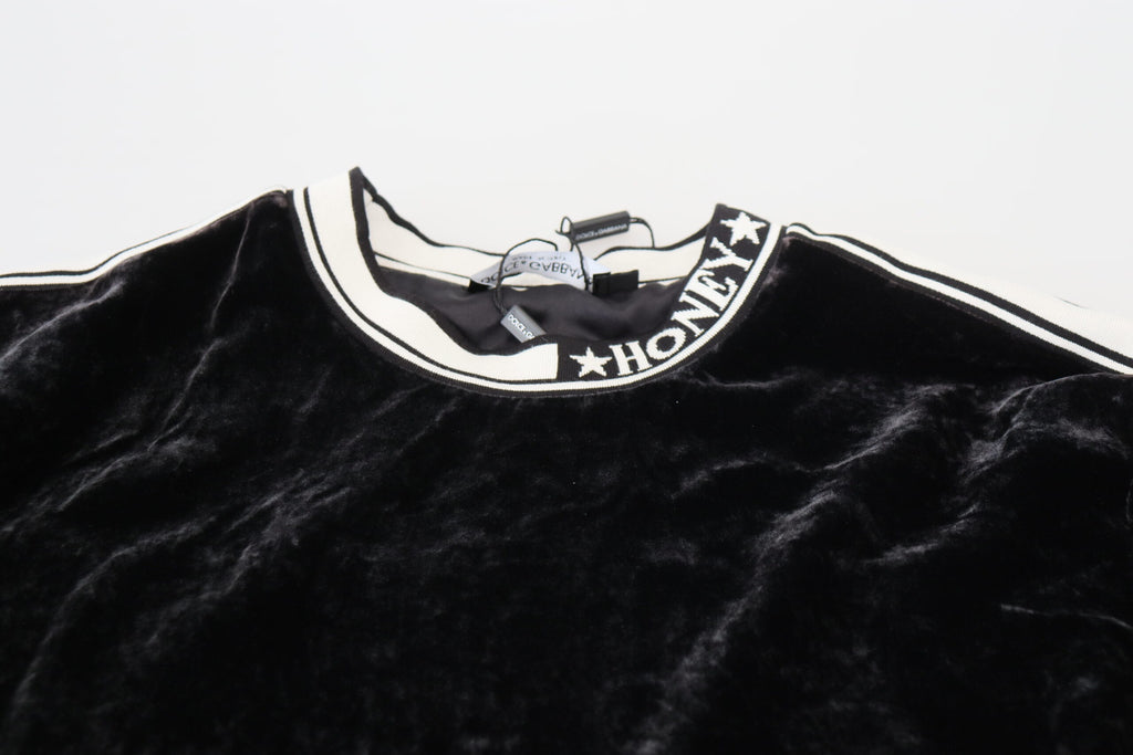 Dolce & Gabbana Schwarzer Pullover mit Rundhalsausschnitt aus Samt