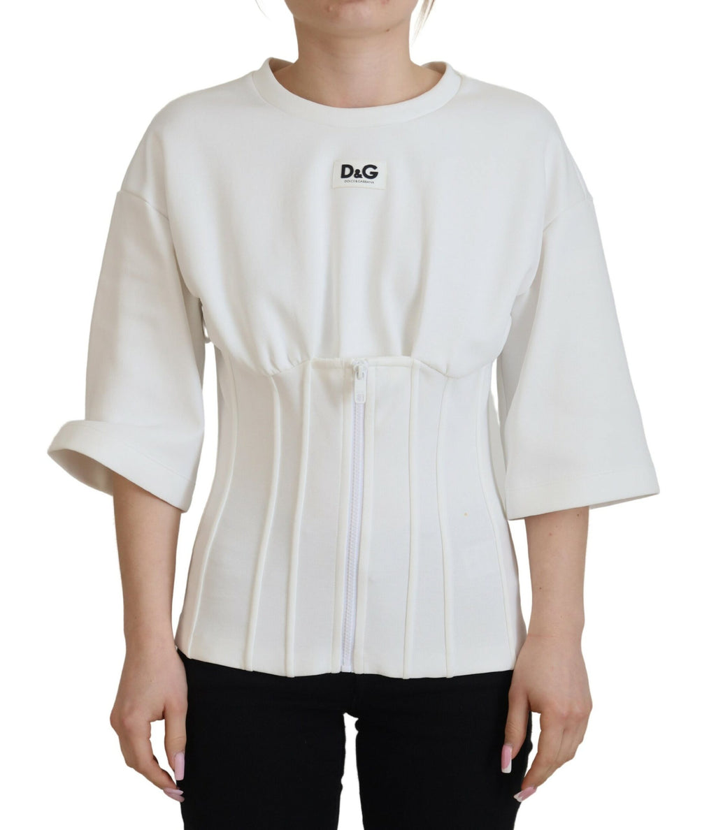 Dolce & Gabbana White Corset Stretch-Cotton T-Shirt