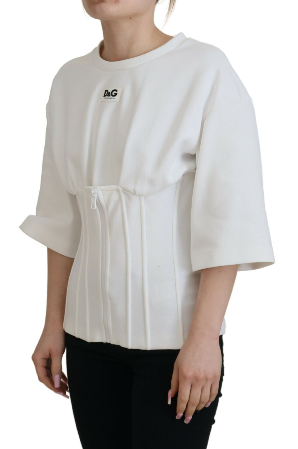 Dolce & Gabbana White Corset Stretch-Cotton T-Shirt