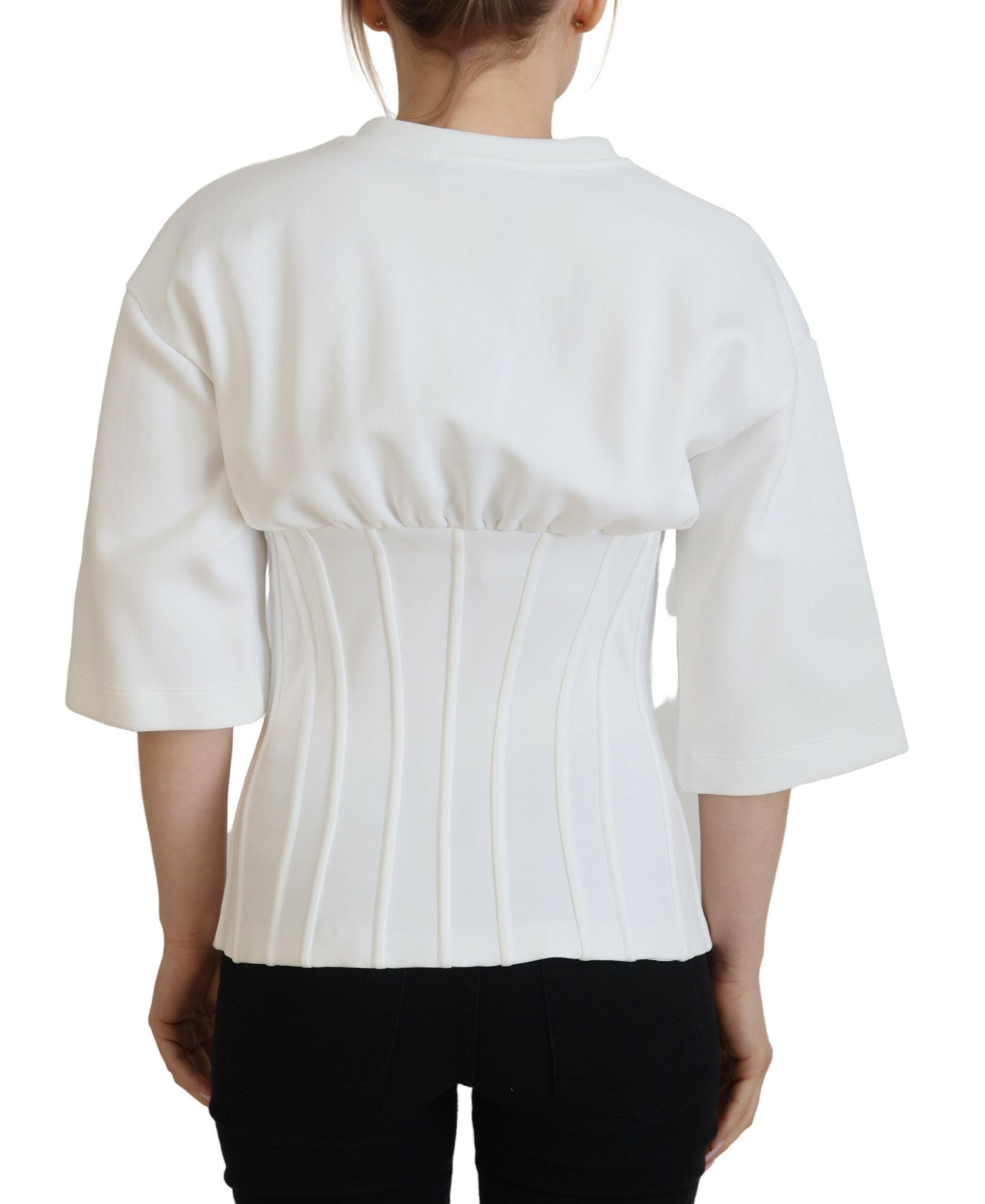 Dolce & Gabbana White Corset Stretch-Cotton T-Shirt