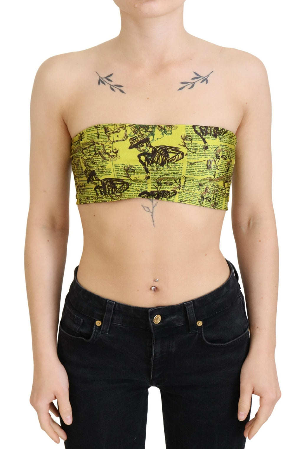 John Galliano Gelbe Bluse mit Zeitungsdruck in Kurzform