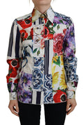 Dolce & Gabbana Multicolor Floral Cotton Blouse with Collar