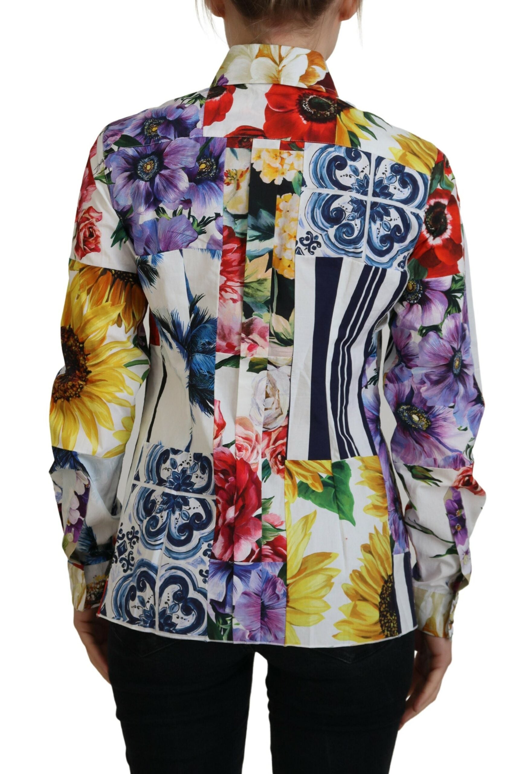 Dolce & Gabbana Multicolor Floral Cotton Blouse with Collar