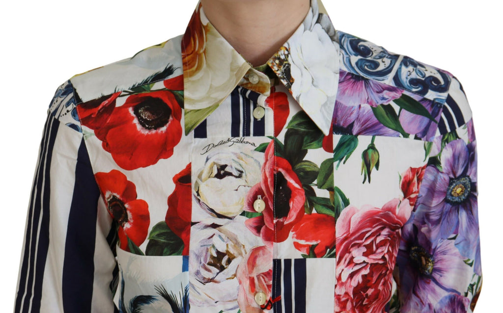 Dolce & Gabbana Multicolor Floral Cotton Blouse with Collar