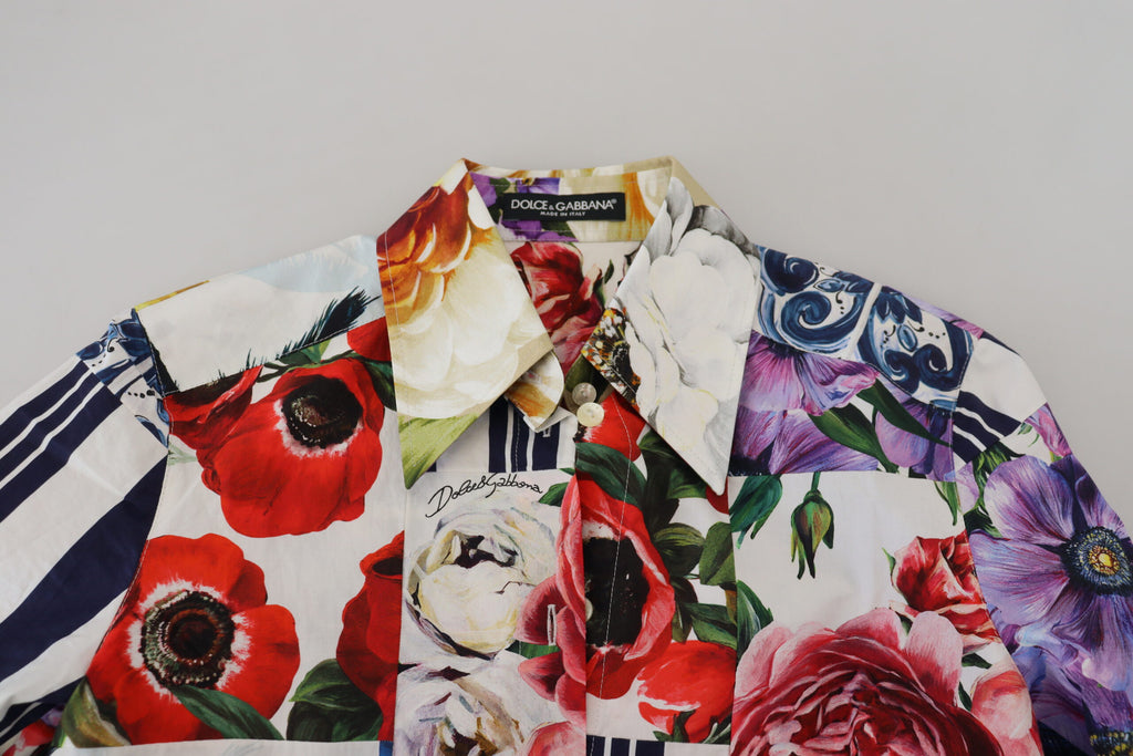 Dolce & Gabbana Multicolor Floral Cotton Blouse with Collar