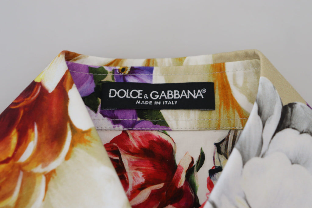 Dolce & Gabbana Multicolor Floral Cotton Blouse with Collar