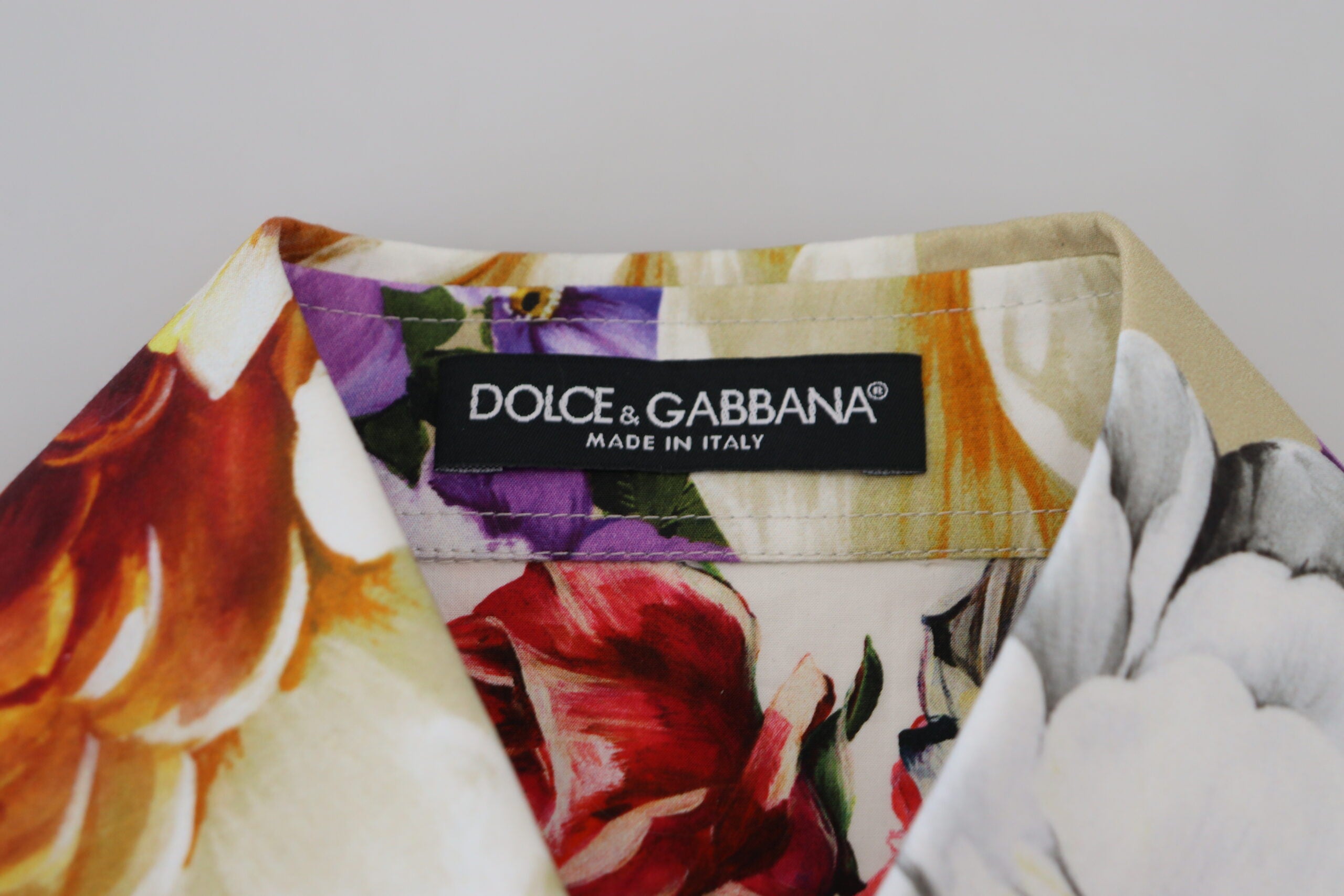 Dolce & Gabbana Multicolor Floral Cotton Blouse with Collar