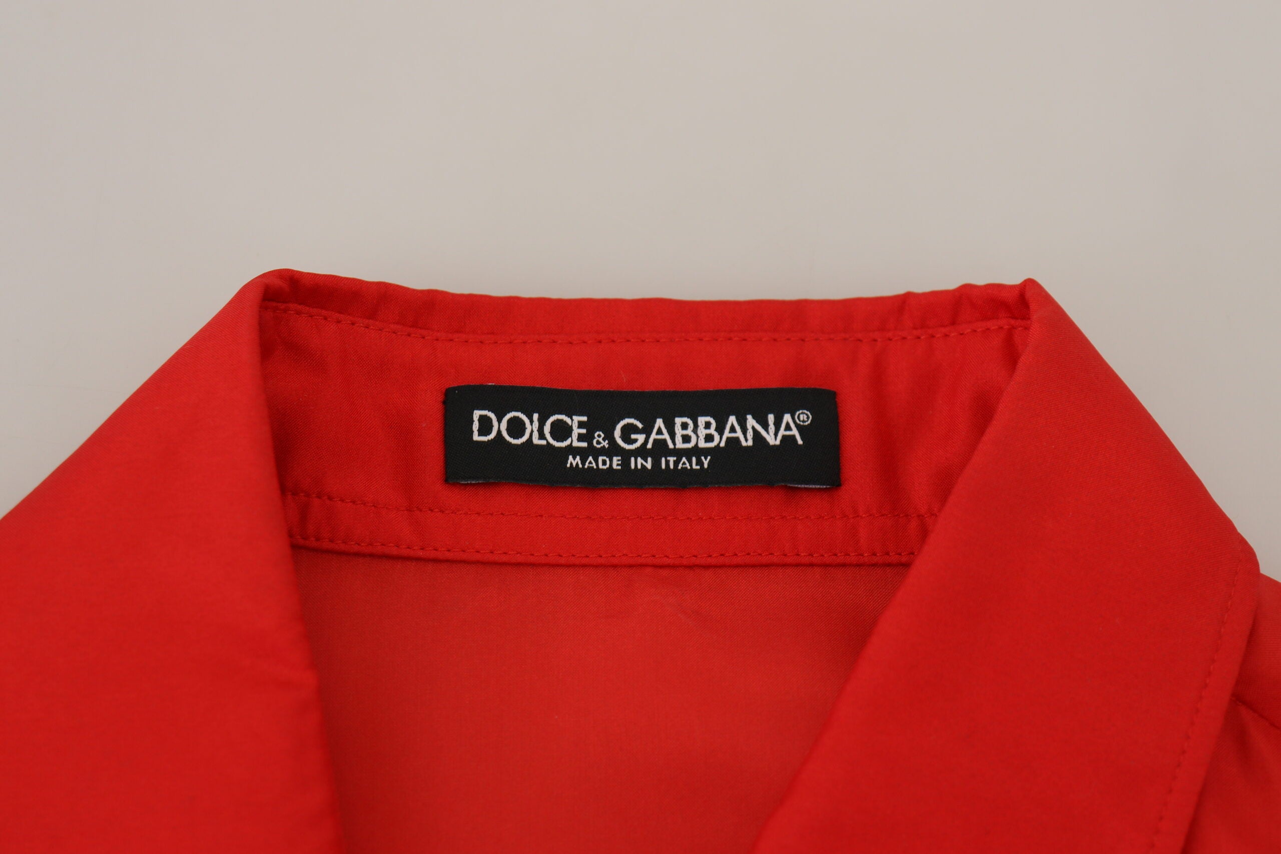 Dolce & Gabbana Red Silk Collared Long Sleeve Top