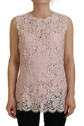 Dolce & Gabbana Pinke florale Spitze ärmelloses Tank-Bluse Top