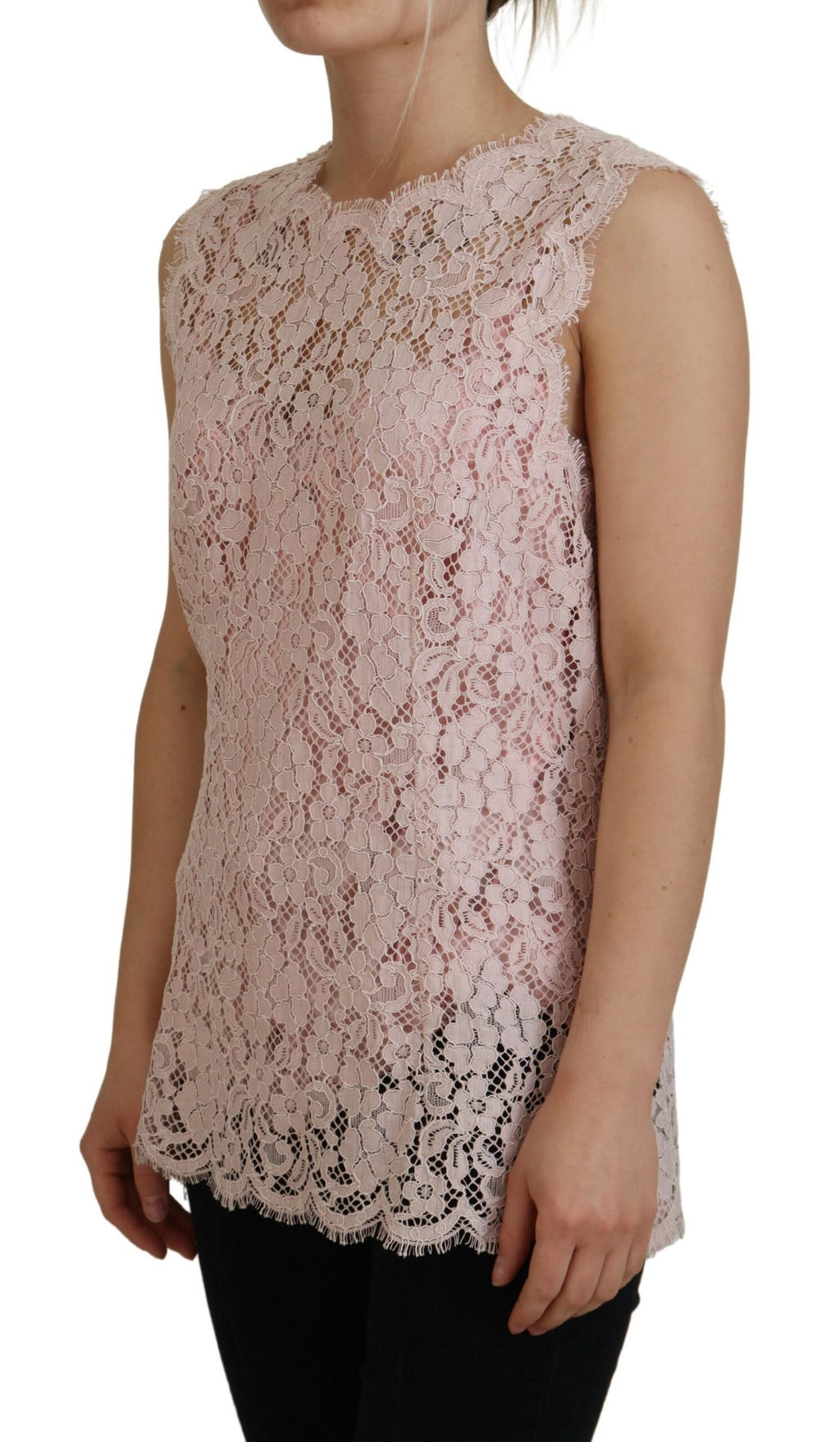 Dolce & Gabbana Pinke florale Spitze ärmelloses Tank-Bluse Top