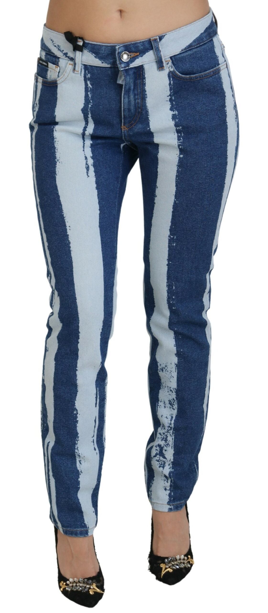 Dolce & Gabbana Kobaltblaue gestreifte Skinny Denim-Jeans aus Baumwolle