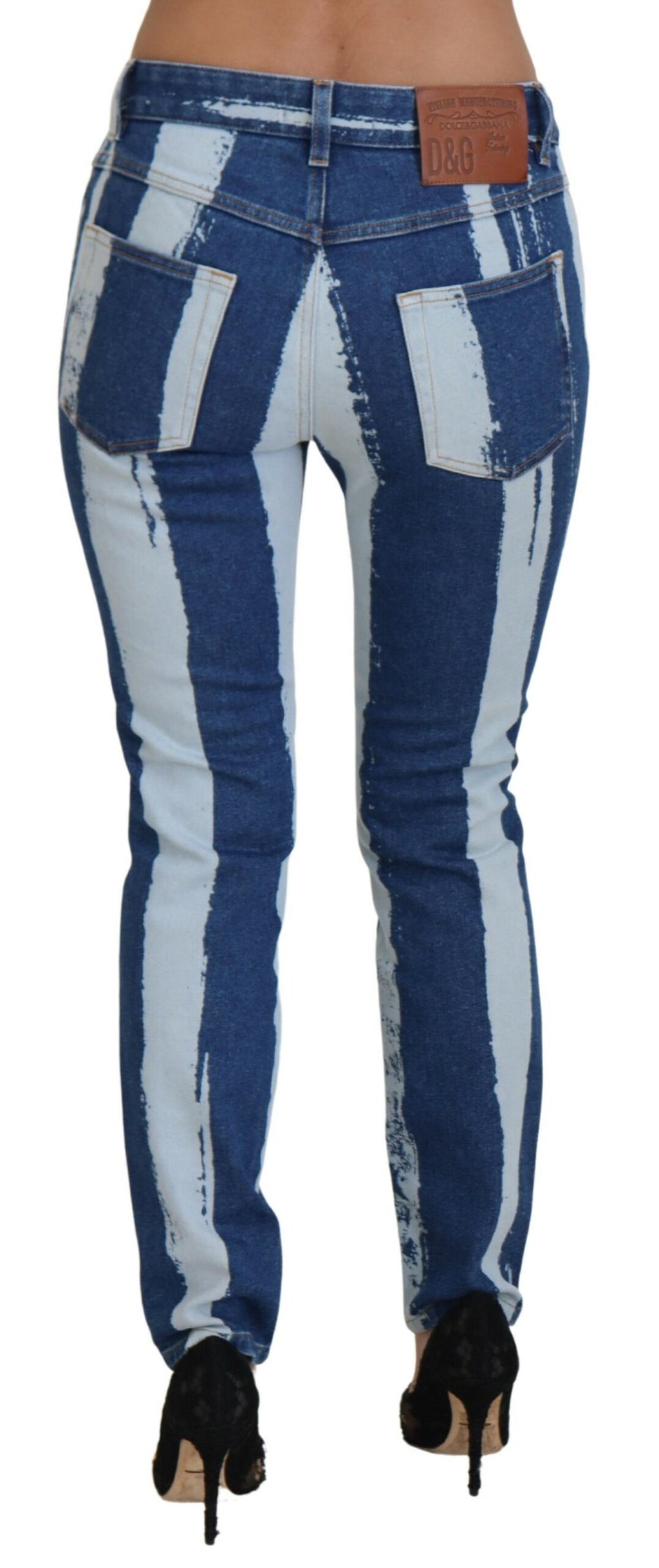 Dolce & Gabbana Kobaltblaue gestreifte Skinny Denim-Jeans aus Baumwolle