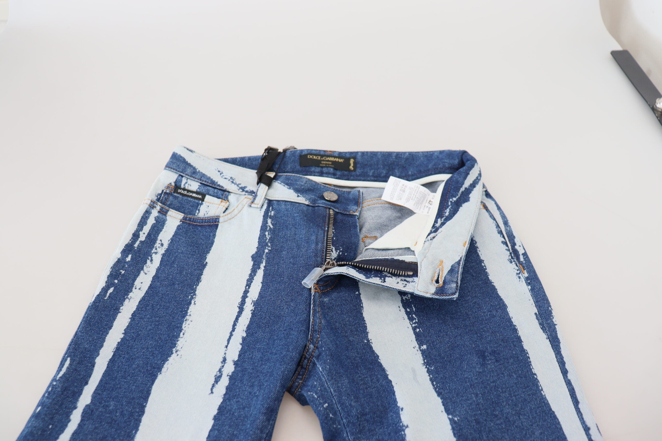 Dolce & Gabbana Kobaltblaue gestreifte Skinny Denim-Jeans aus Baumwolle