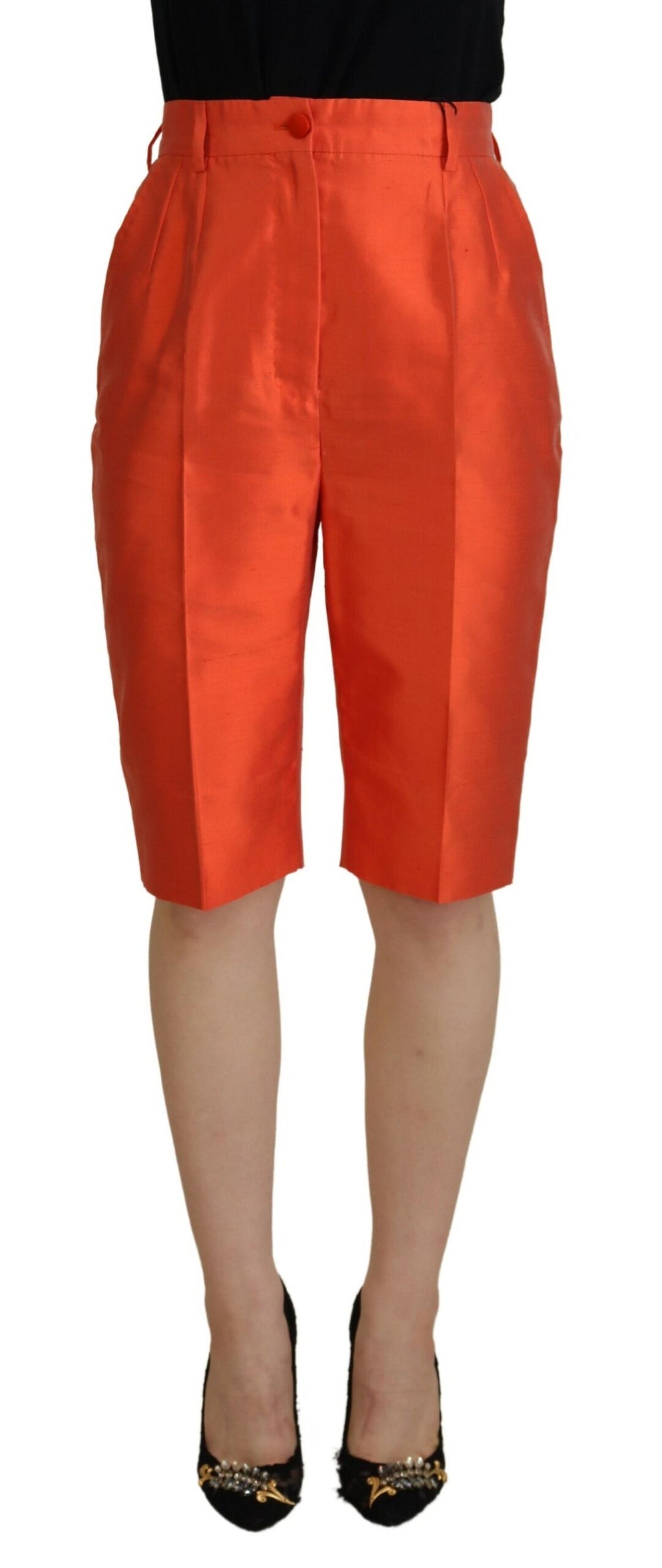 Dolce & Gabbana Orange High-Waist Silk Cropped Trousers