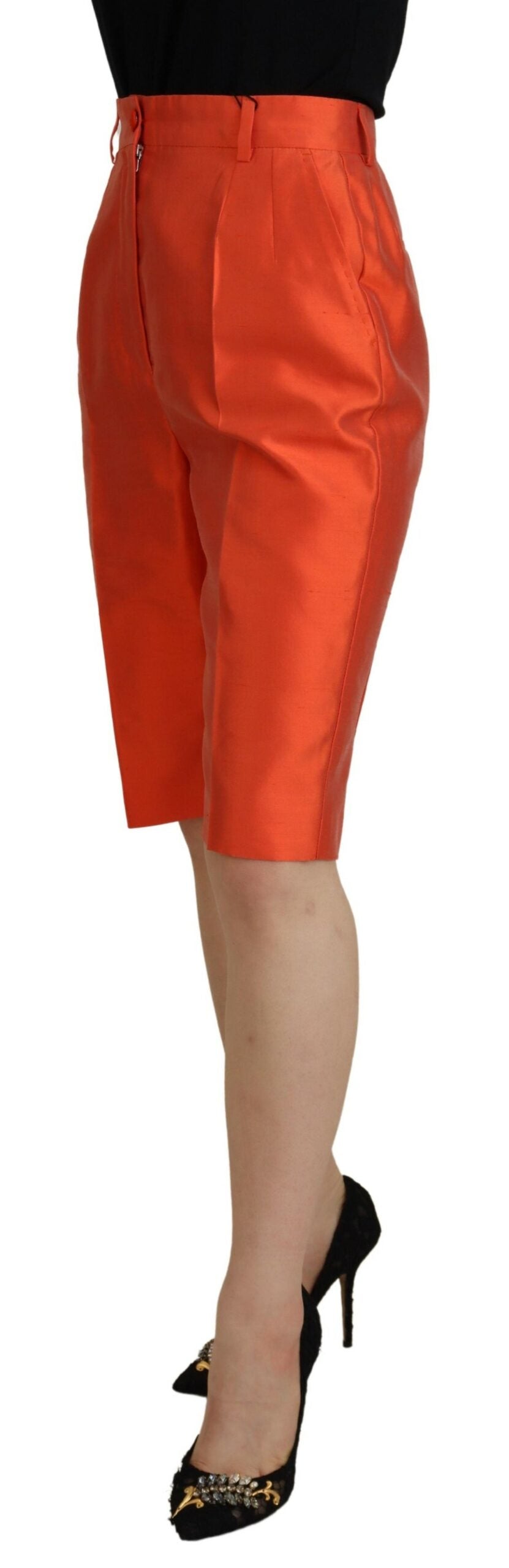 Dolce & Gabbana Orange High-Waist Silk Cropped Trousers