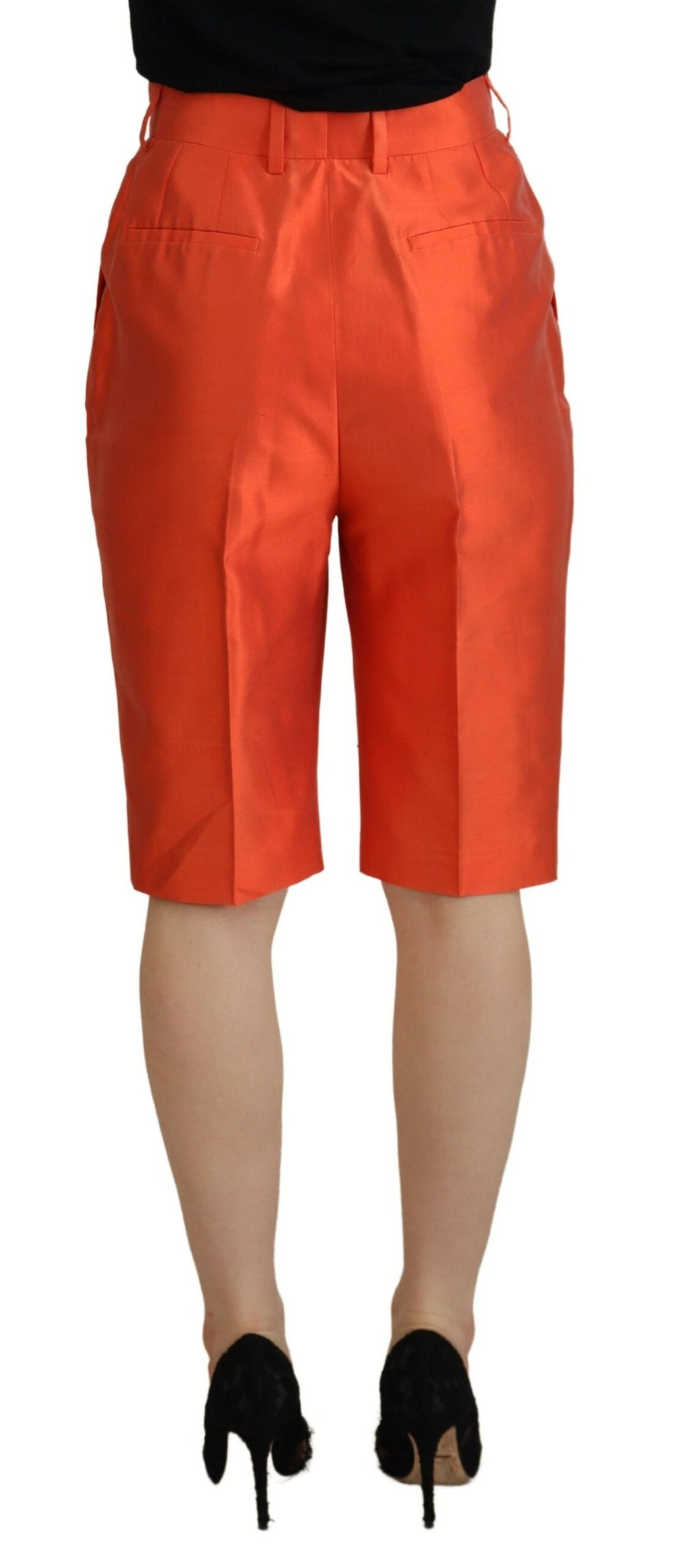Dolce & Gabbana Orange High-Waist Silk Cropped Trousers