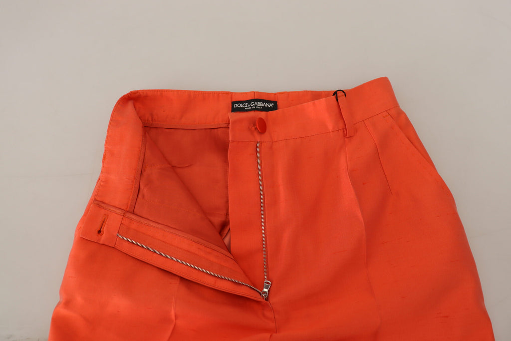 Dolce & Gabbana Orange High-Waist Silk Cropped Trousers